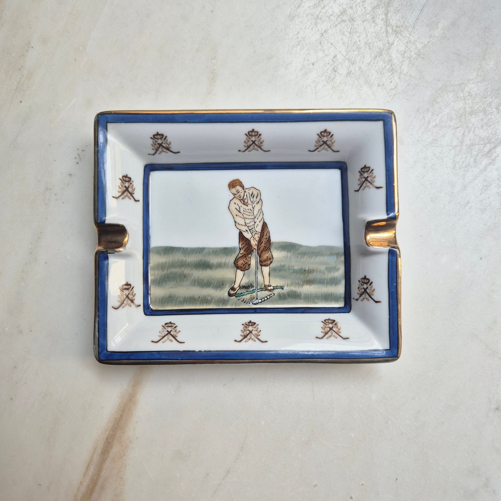Retro Porzellan Aschenbecher mit Golfspielermotiv