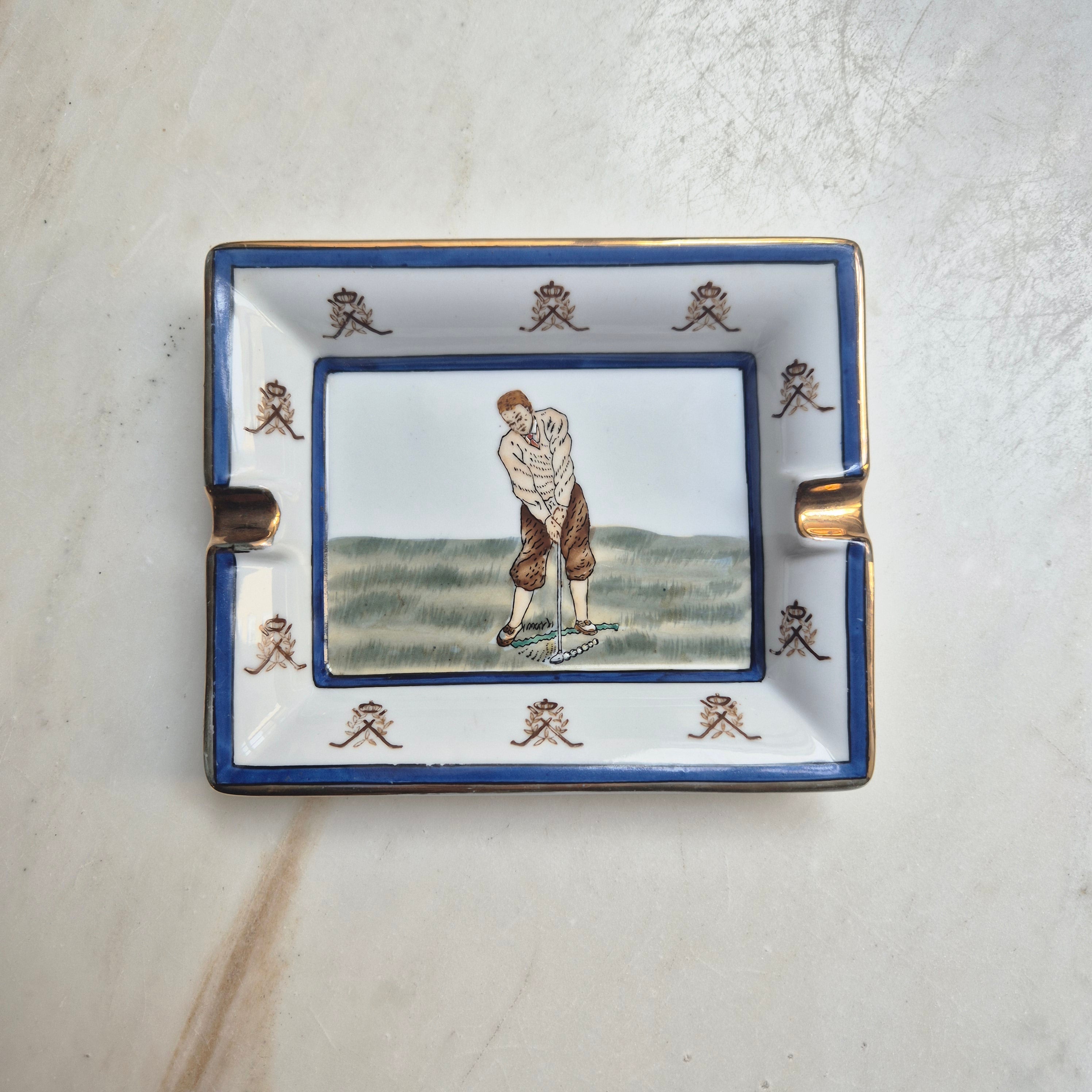 Retro Porzellan Aschenbecher mit Golfspielermotiv