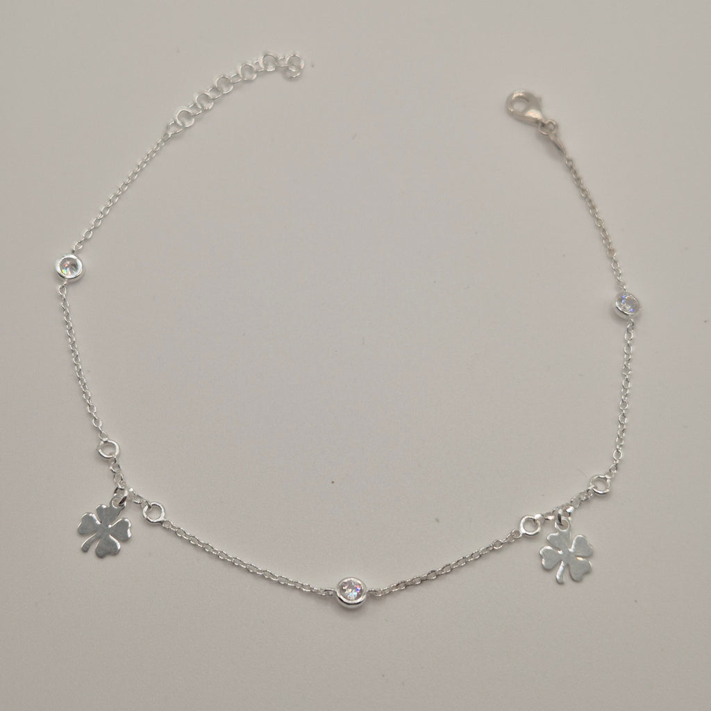 Zartes Fußkettchen Silber 925 Kleeblatt Glück