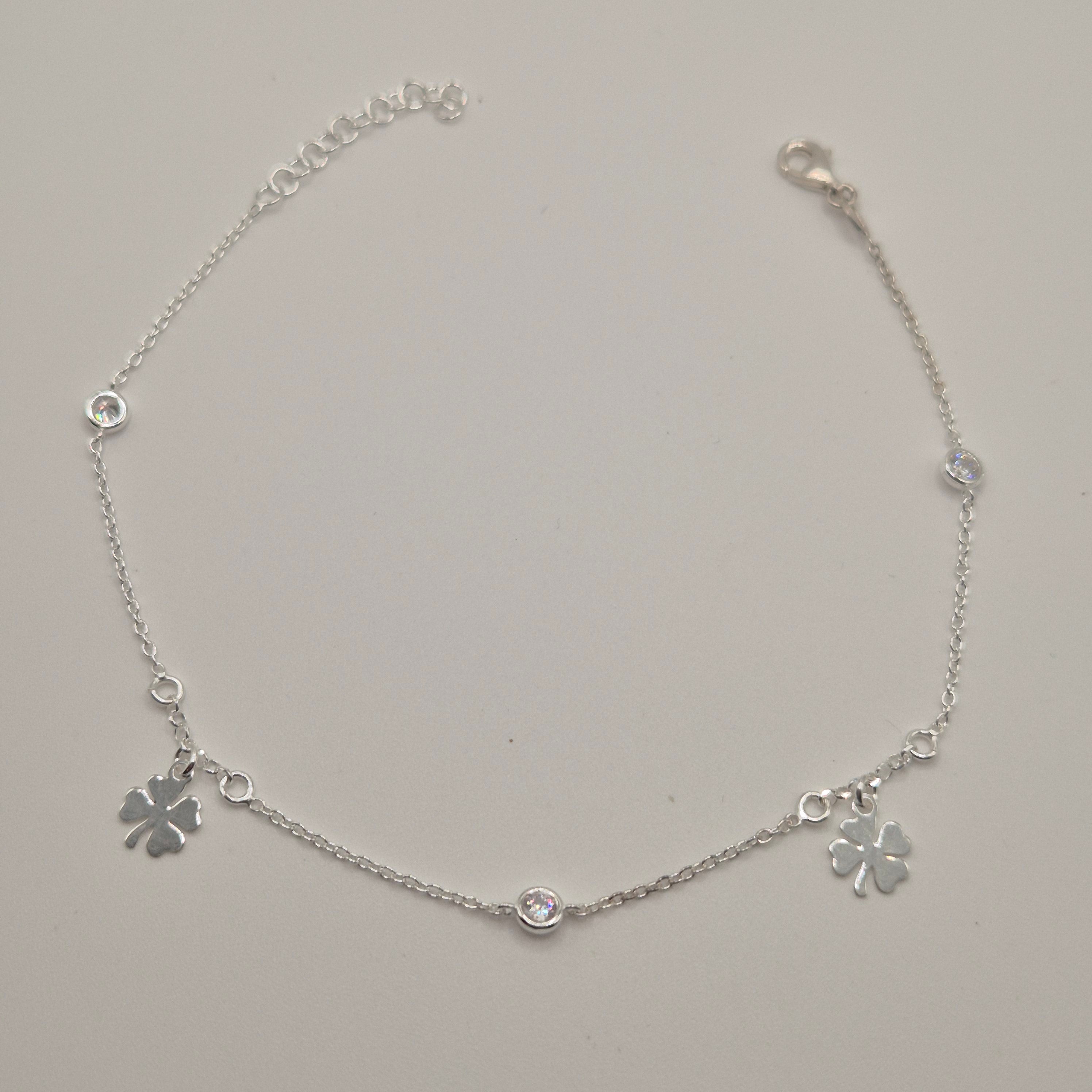 Zartes Fußkettchen Silber 925 Kleeblatt Glück