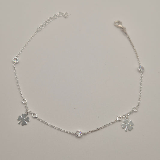 Zartes Fußkettchen Silber 925 Kleeblatt Glück