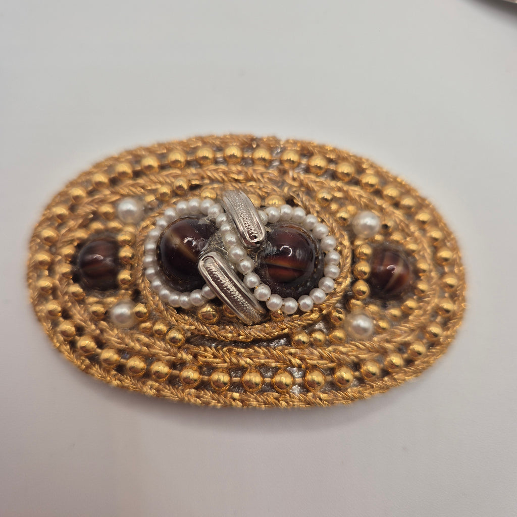 80er Jahre Vintage Gürtelschnalle – Handgearbeitet mit Cabochons & Flechtoptik