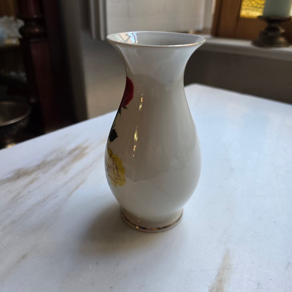 Vintage Royal Bavaria Porzellanvase mit Rosenmotiv & Goldrand