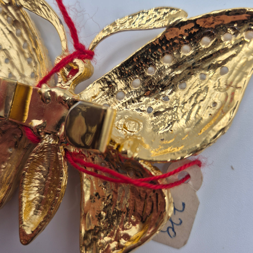 Vintage 80s Statement-Gürtelschnalle „Butterfly“ – Modell Nr. 41 gepunzt – Gold/Silber