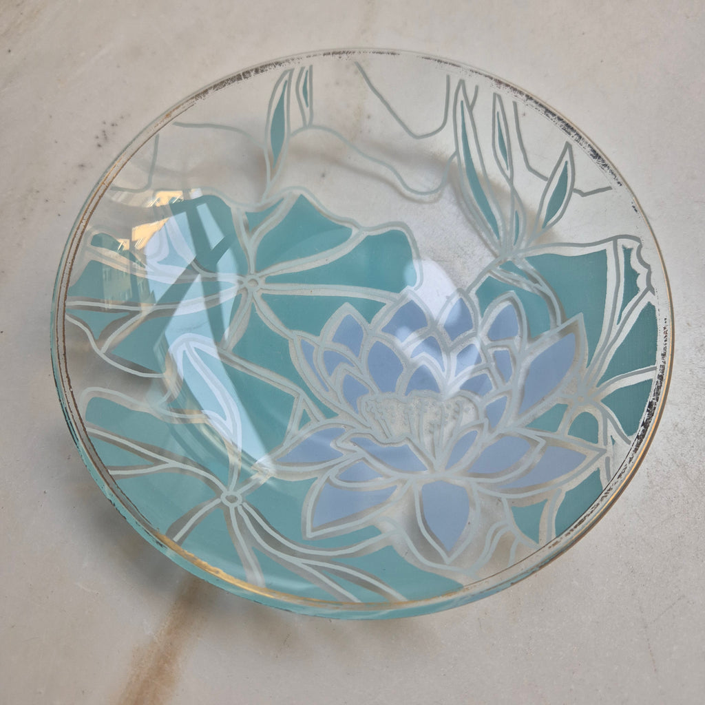 Art Deco Stil Lotus Blume Schale Ringschale Schmuckschale Vintage rund Glas