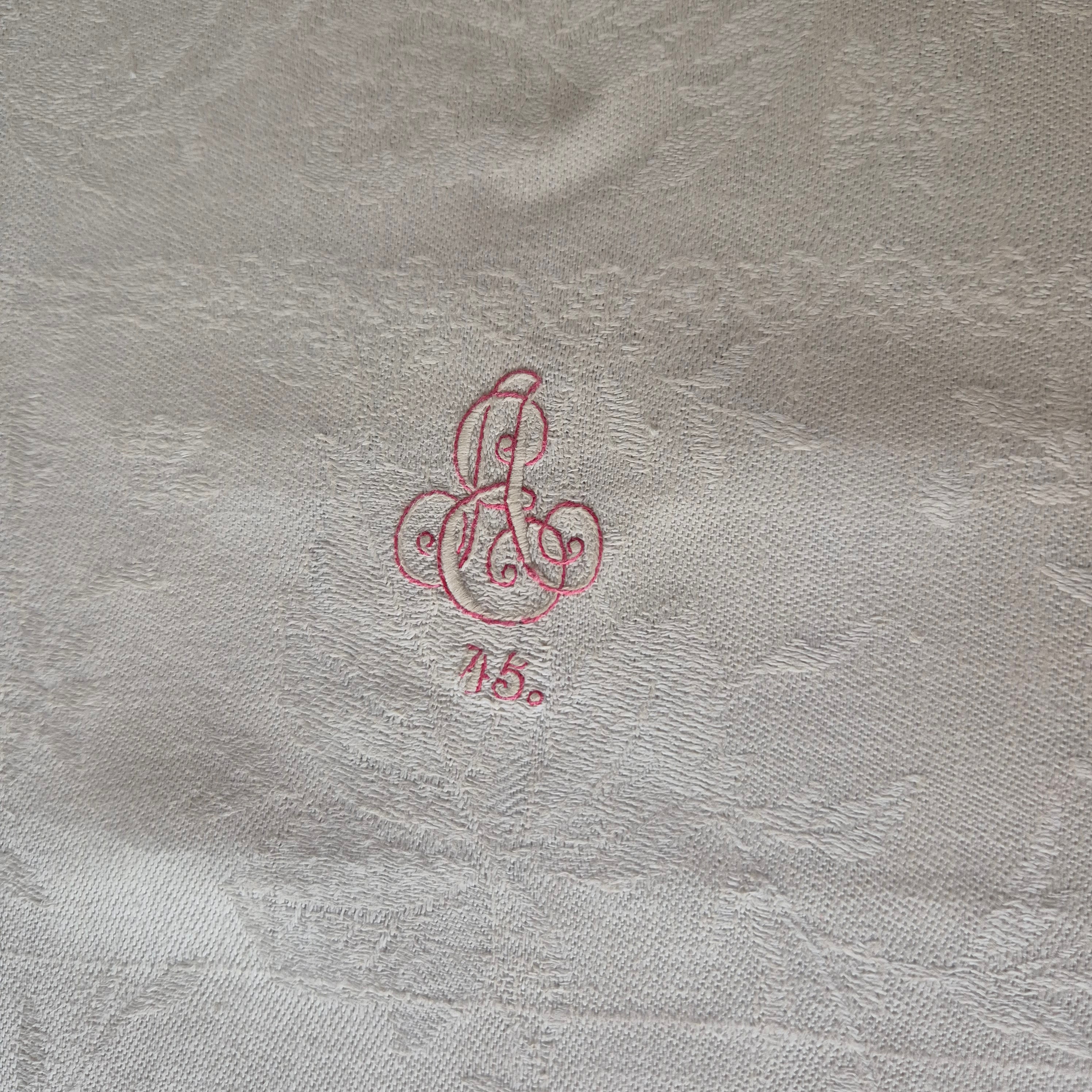 Antikes Jugendstil Baumwolle Damast Küchen-&Geschirrtuch Monogramm A.E. Nr.45 mit Liegerand