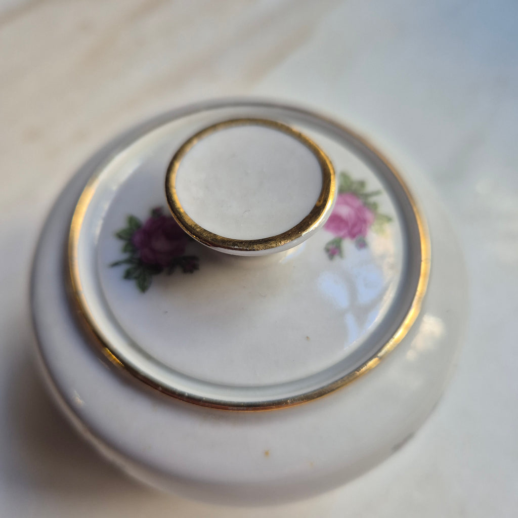 Vintage DDR Zuckerdose mit Rosendekor Kästner Saxonia Porzellan weiß rosa