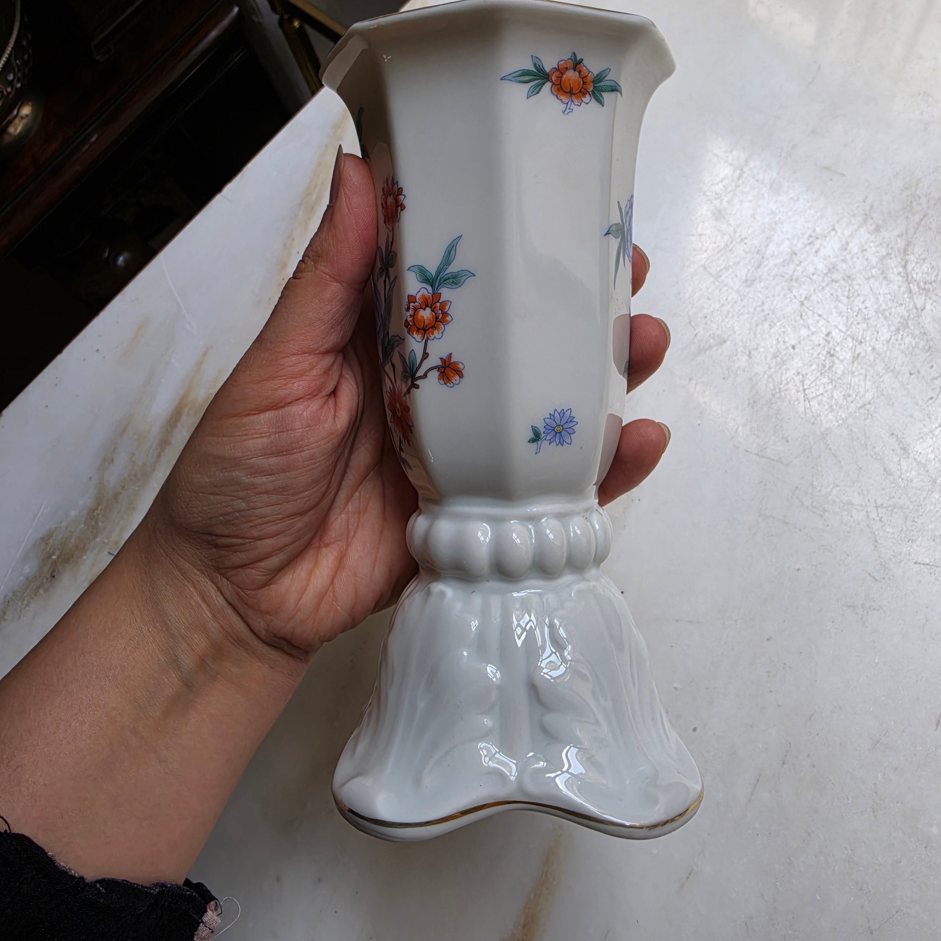 Vintage Rosenthal Porzellanfuß-Vase – Modell Ph. Rosenthal mit floralem Dekor