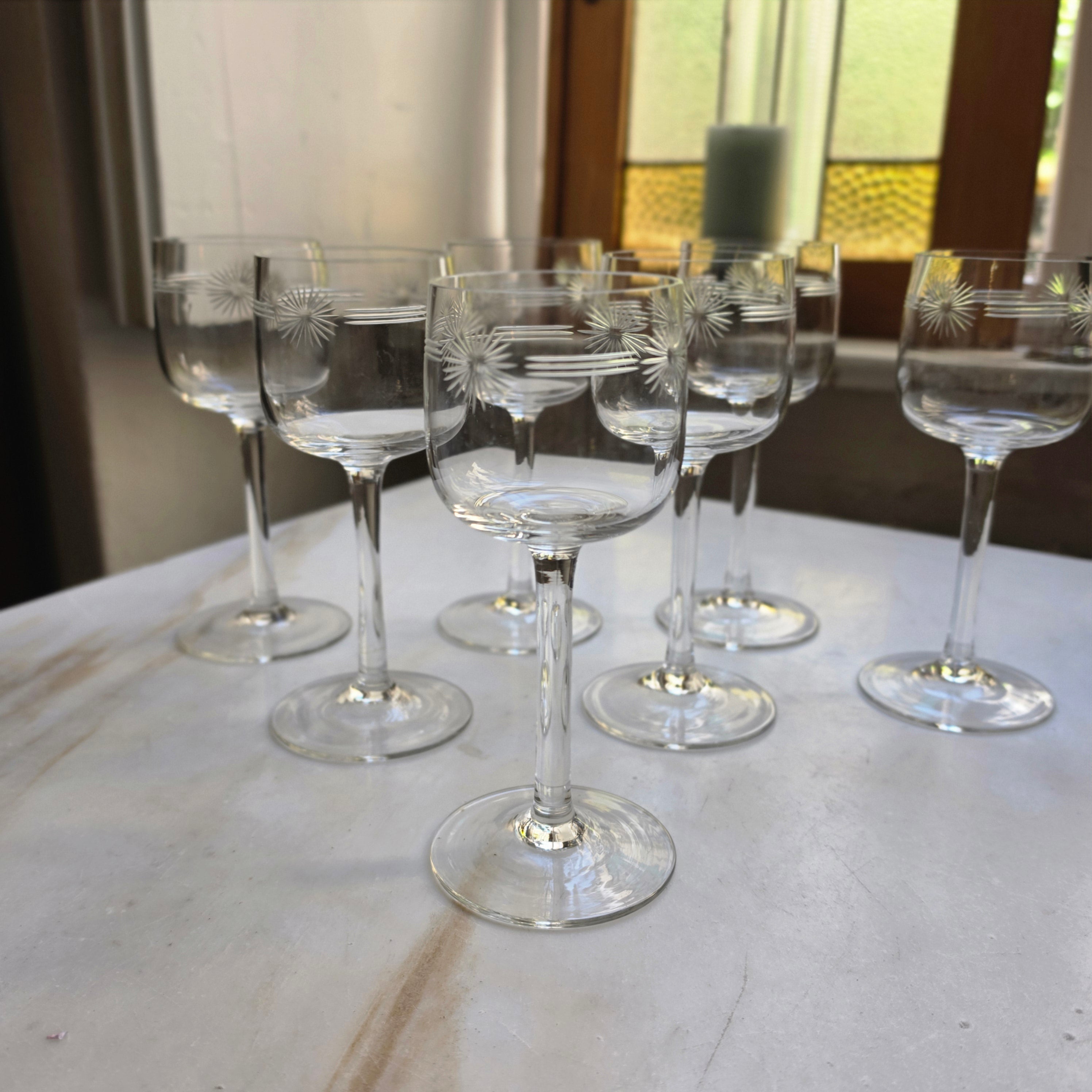 7x Vintage Weingläser handgeschliffen Blume