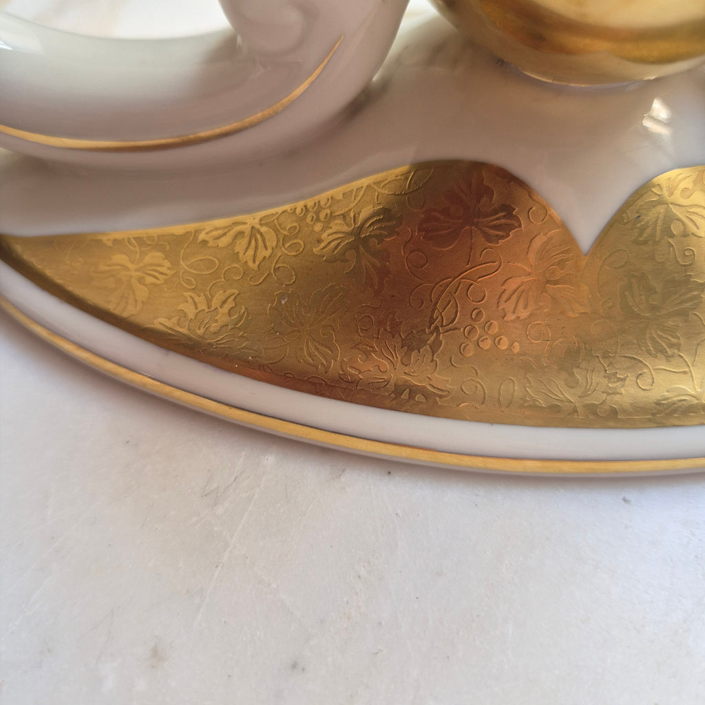 Alka Kunst Bavaria Rheingold - 3 armiger Kerzenständer - Porzellan mit Goldakzenten