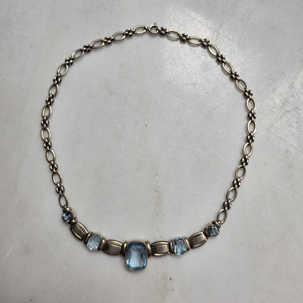 Traumhaftes antikes Art Deco Silber-Schmuckset mit Aquamarin Steinen