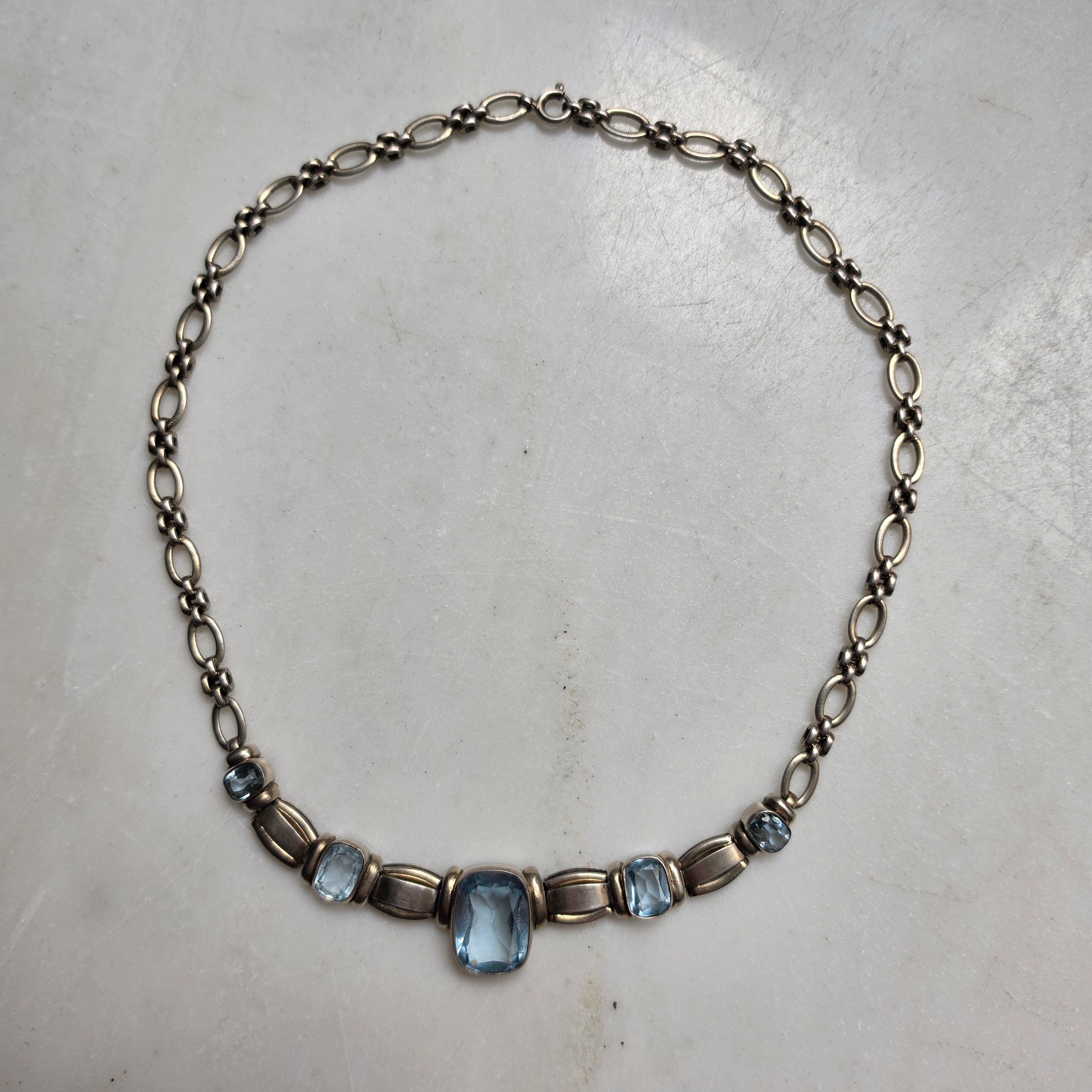 Traumhaftes antikes Art Deco Silber-Schmuckset mit Aquamarin Steinen