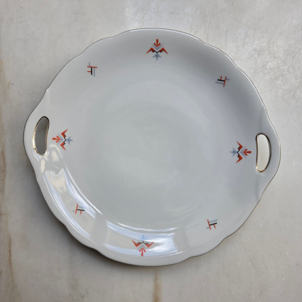 Vintage Bavaria Porzellan Tortenplatte mit Griffen | Art Déco Stil