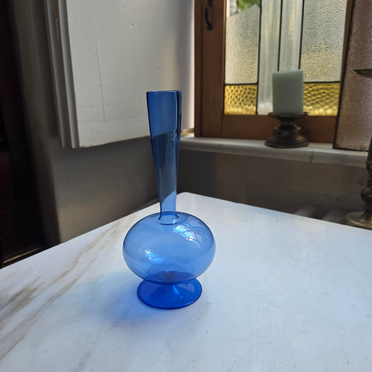 Elegante Mid-Century Solitärvase aus Kobaltblauem Glas - Vintage Solifleur-Vase