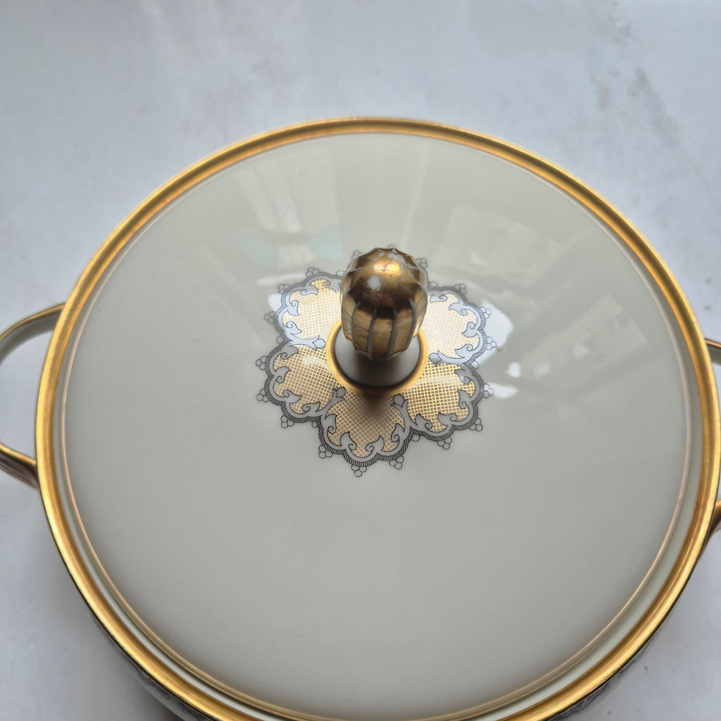 Antike Suppenterrine mit Deckel - Sorau Carstens Porzellan Venezia - elfenbein gold