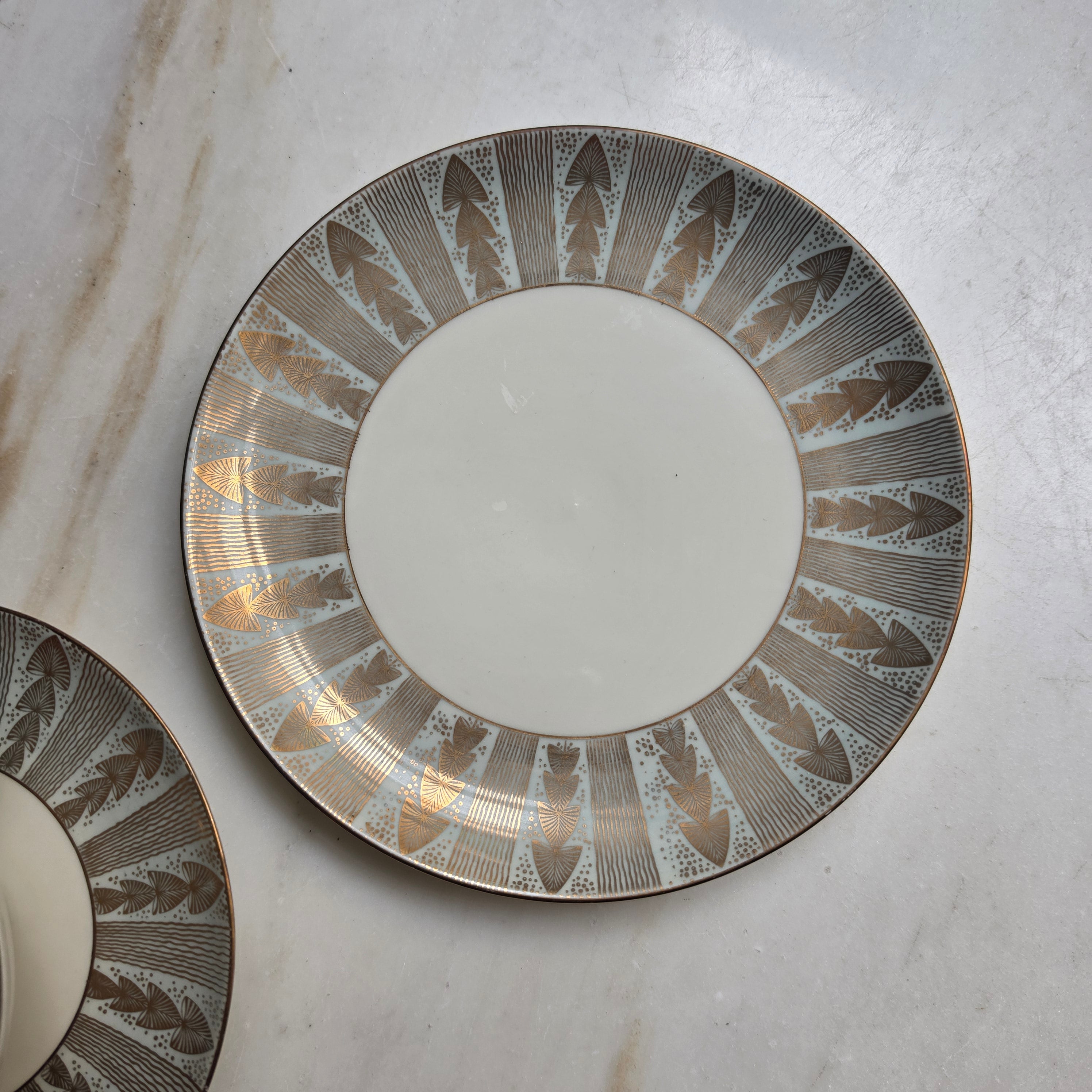 Vintage Alka Kunst Bavaria Sammeltasse 3-teilig | Mid-Century Porzellan Gedeck mit Golddekor & Stilvollem Muster (1950er/60er)