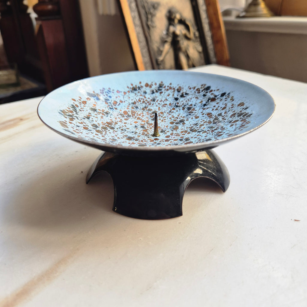 Vintage Kerzenständer aus Emaille - 1960er Jahre - Sprenkeloptik - Stumpkerze