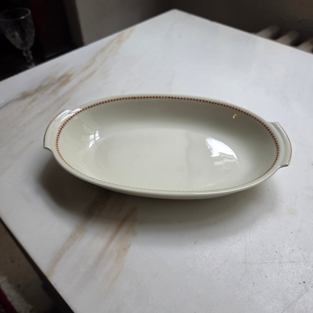 Elegante Kahla Servierschale – Ovale Beilagenschale mit feinem Rauten-Dekor – Creme & Terrakotta