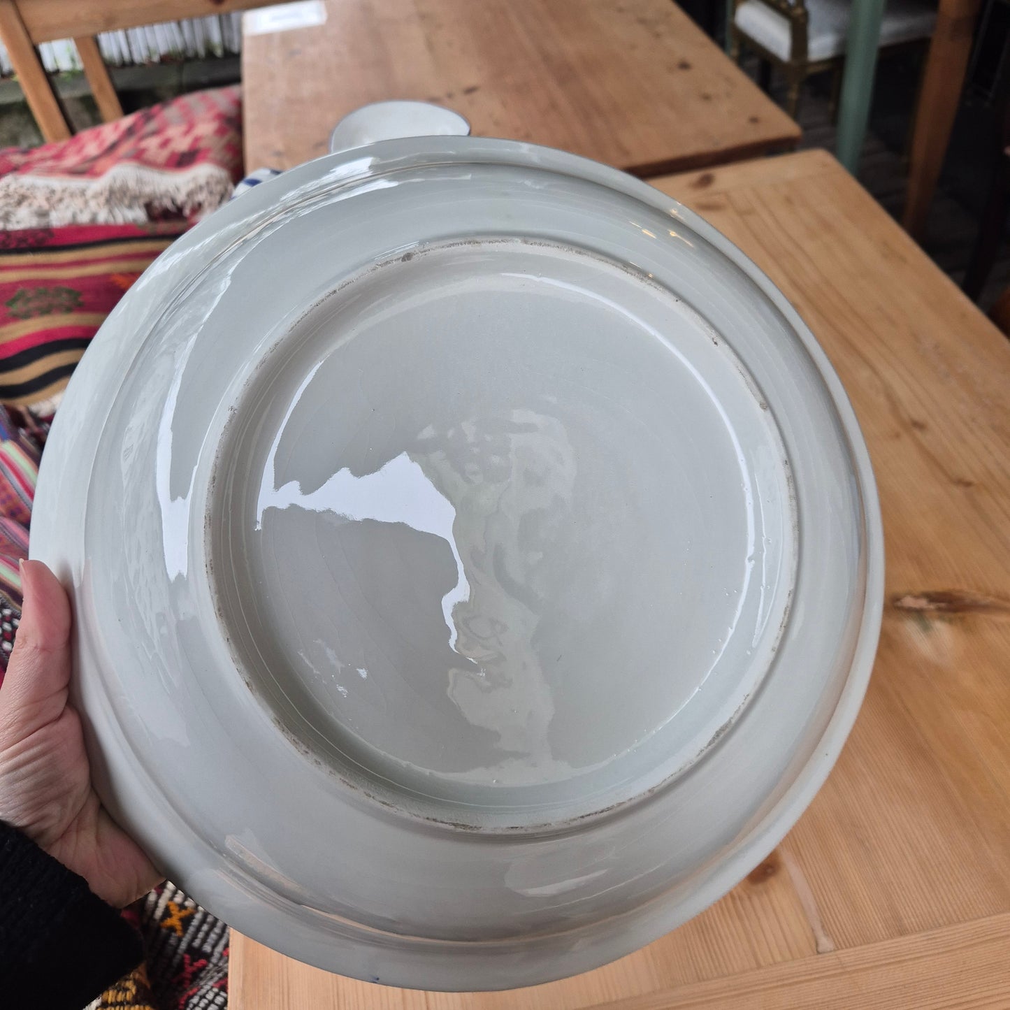 Vintage Krug mit Waschschüssel Keramik blau weiß