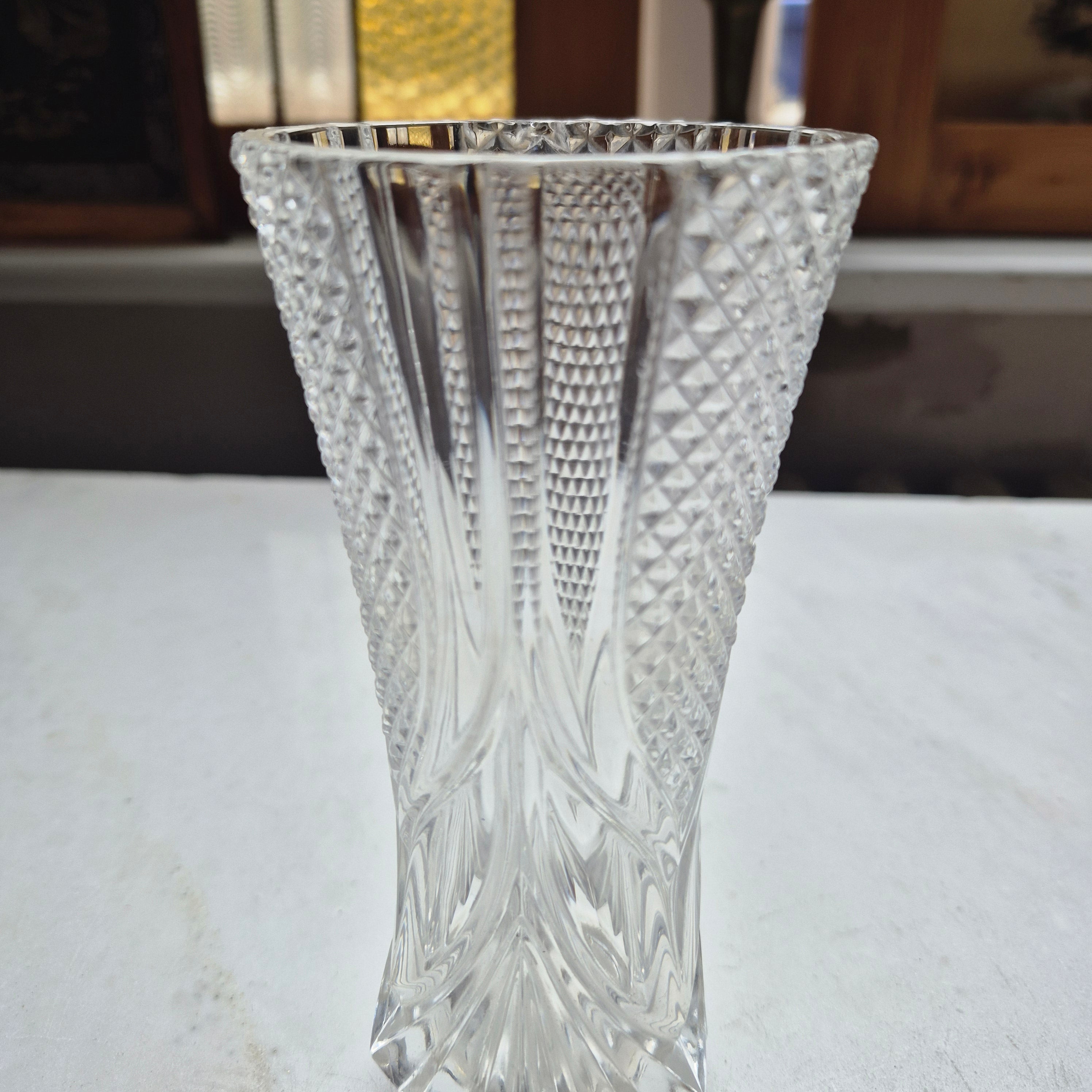 Wunderschöne Vintage Kristalloptik Glas Vase transparent