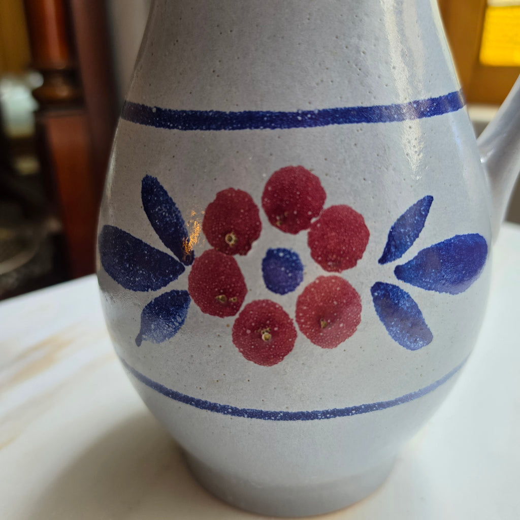 Vintage Keramik-Krug „Blumen-Dekor“ – Handmade - grau blau
