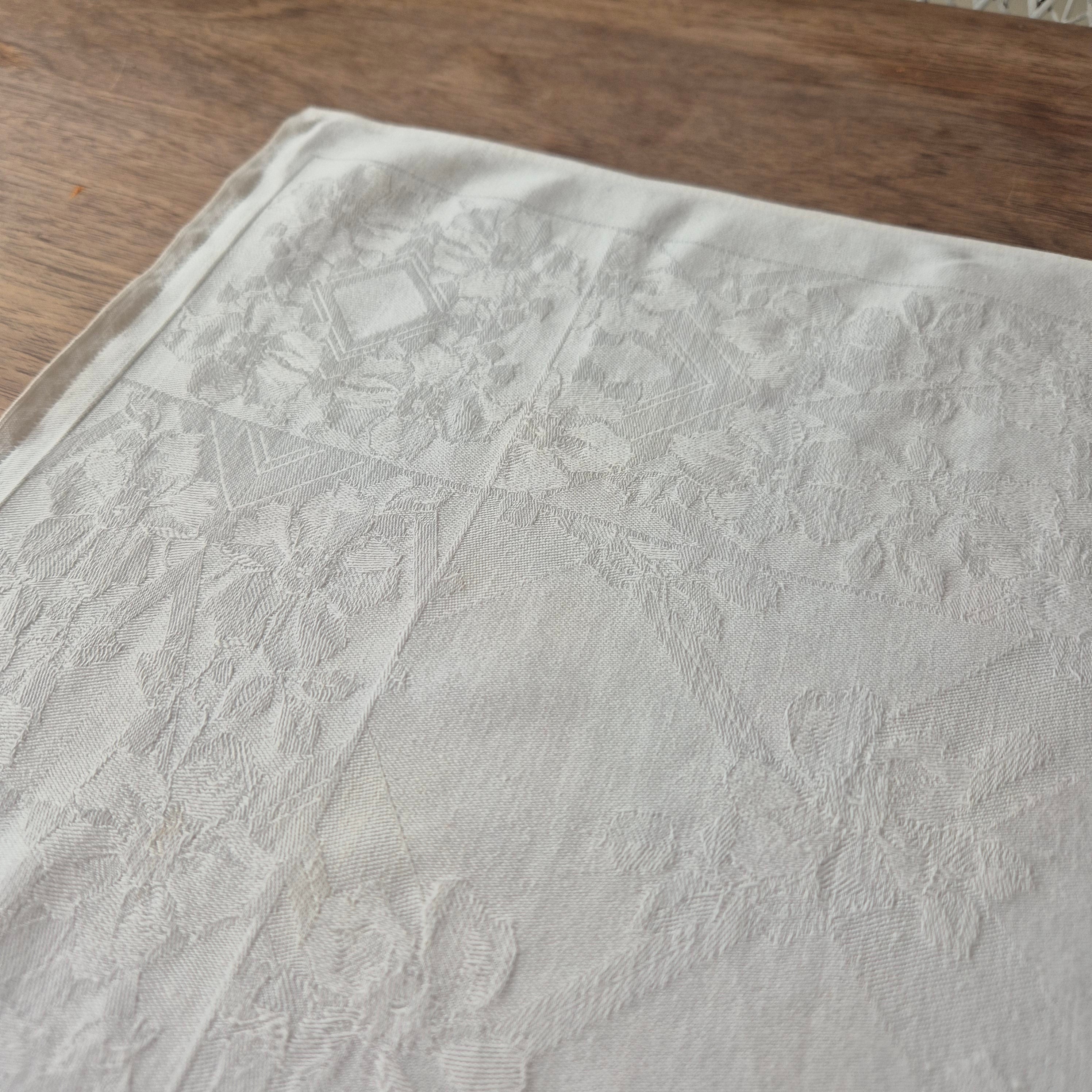 Antike Jugendstil Serviette/Mitteldecke Damast Baumwolle 58x60cm