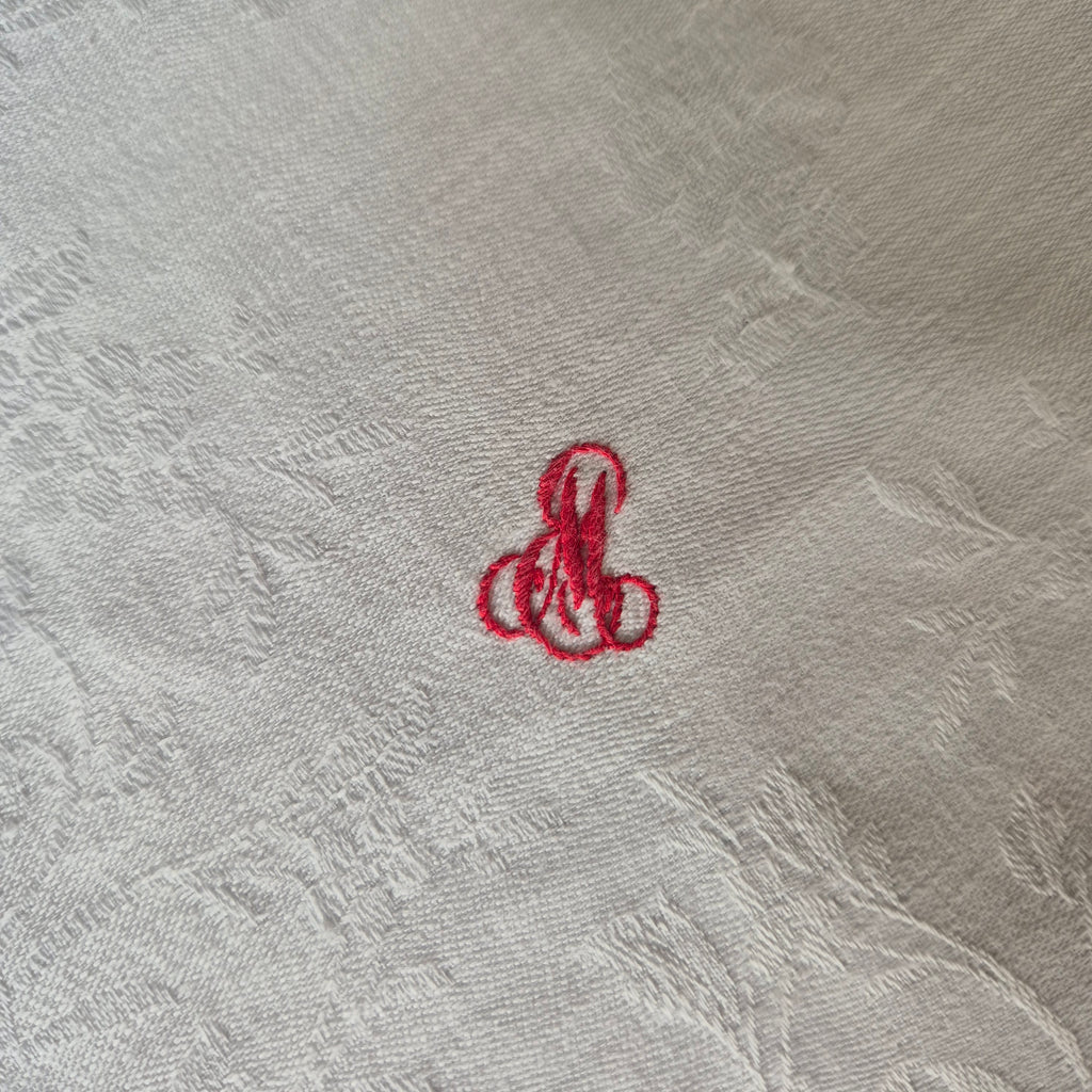 Antike Serviette / Mitteldecke weiß Damast Baumwolle 70x63cm Monogramm S.M
