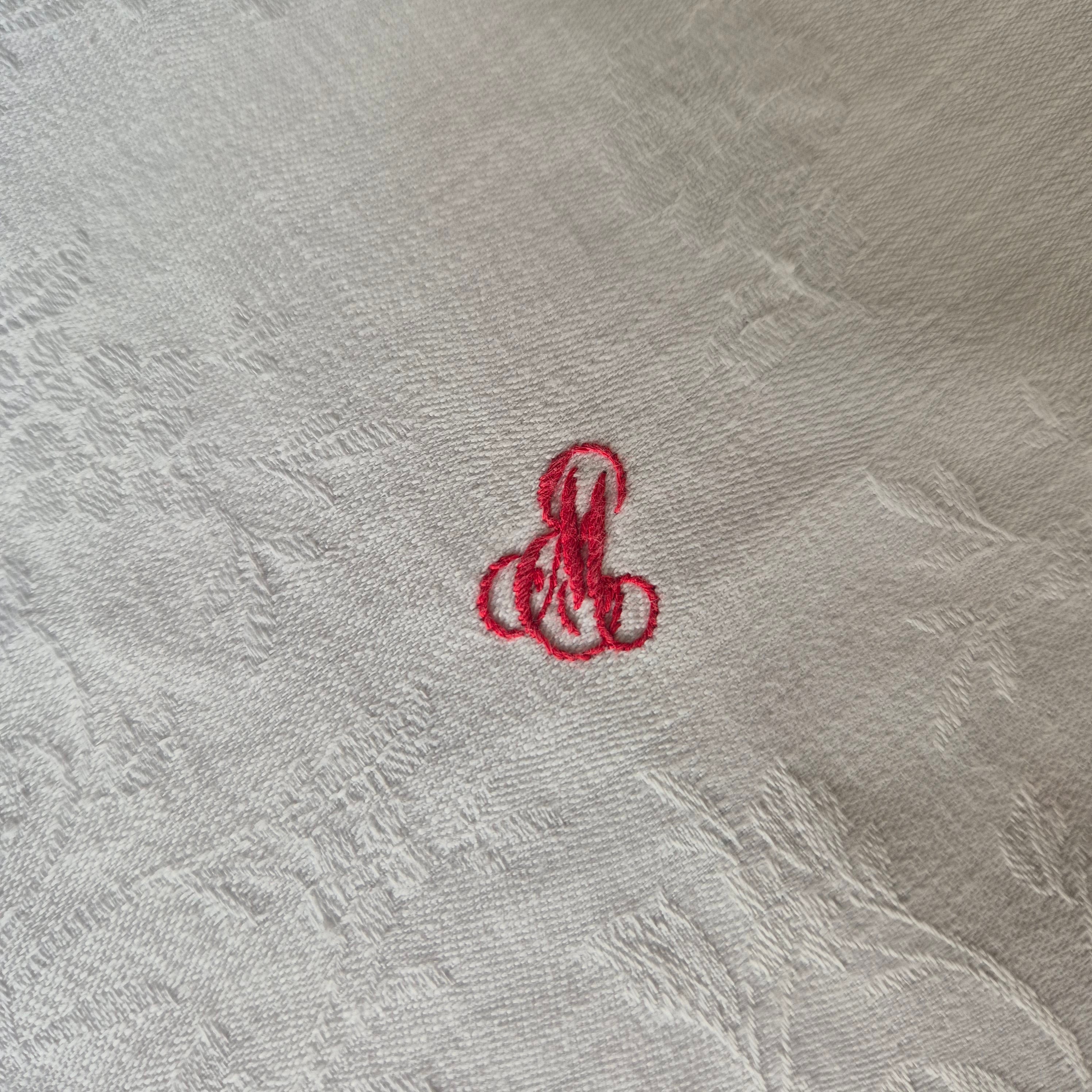 Antike Serviette / Mitteldecke weiß Damast Baumwolle 70x63cm Monogramm S.M