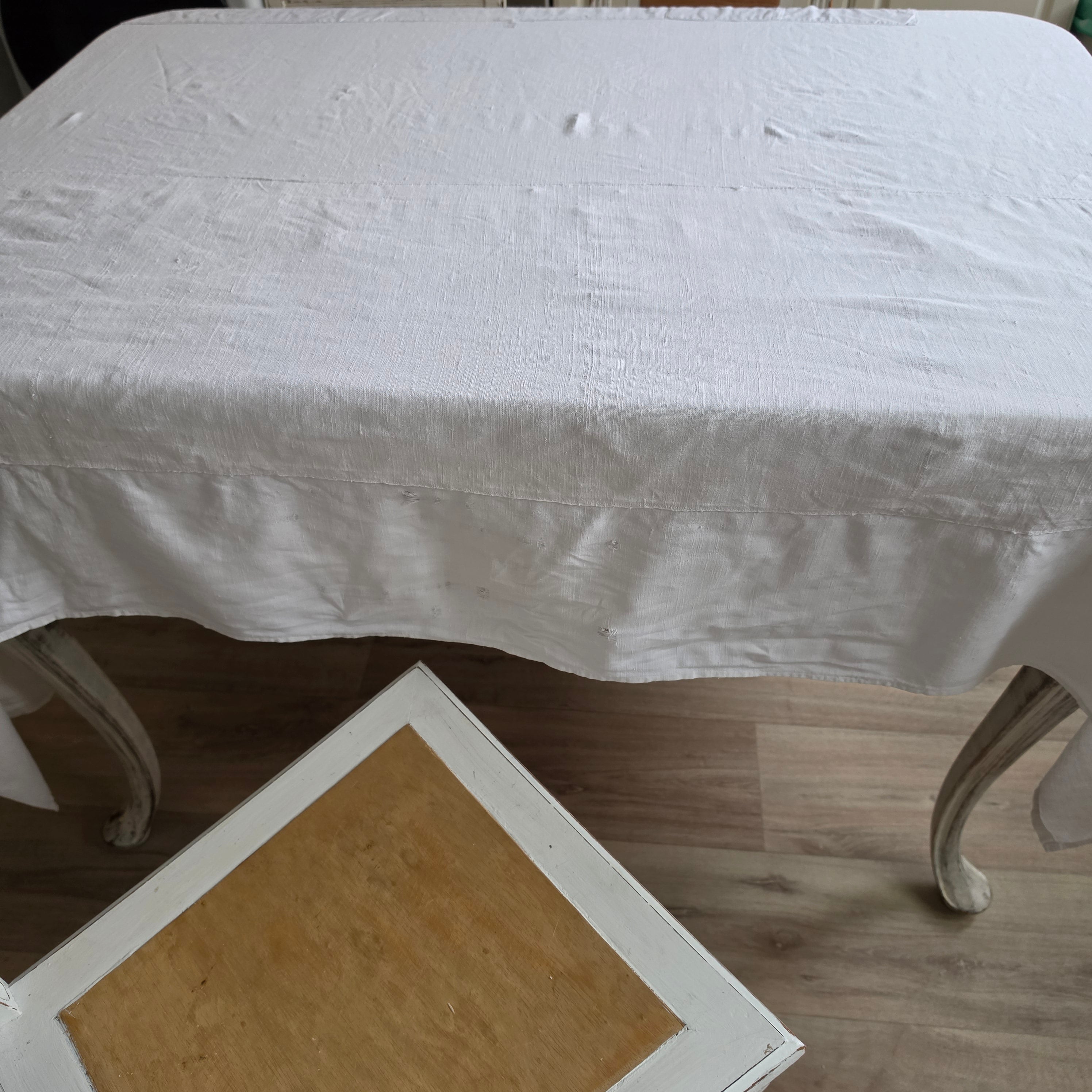 Antike Leinentischdecke mit Monogramm & Charme - Shabby Chic - Wabi-Sabi - 215x140cm
