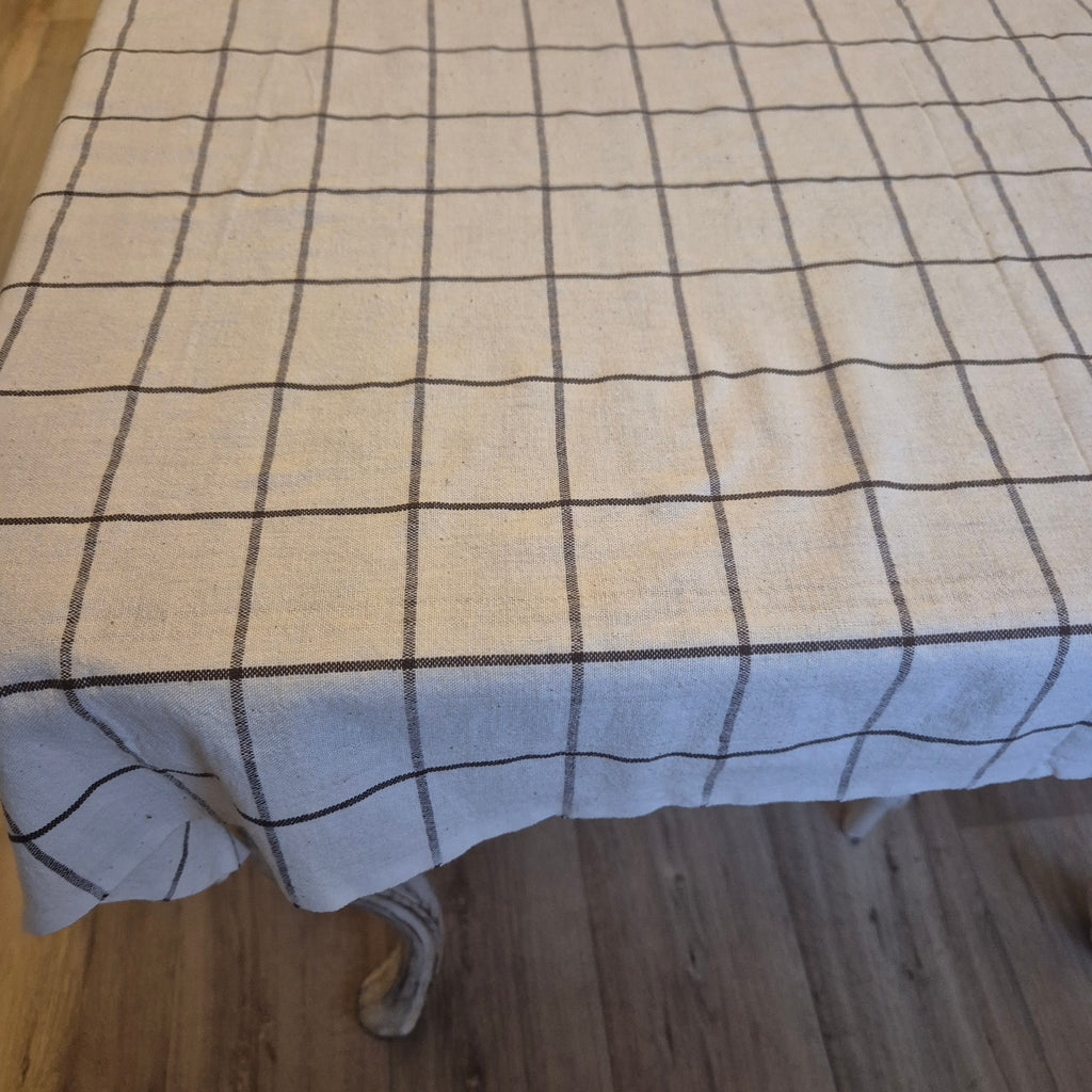 Vintage Tischdecke Kariert Baumewolle/Jute 135x130cm