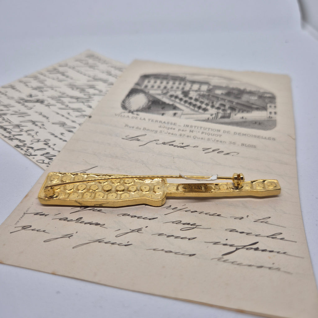 50er Jahre große Antik Brosche Werkzeug Modeschmuck Gold Strasssteine Schraubenzieher Handwerker