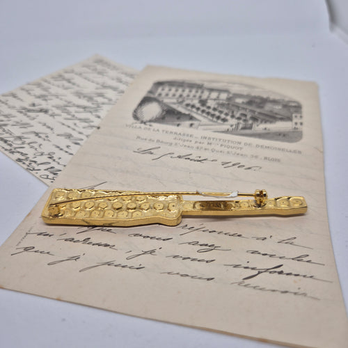 50er Jahre große Antik Brosche Werkzeug Modeschmuck Gold Strasssteine Schraubenzieher Handwerker