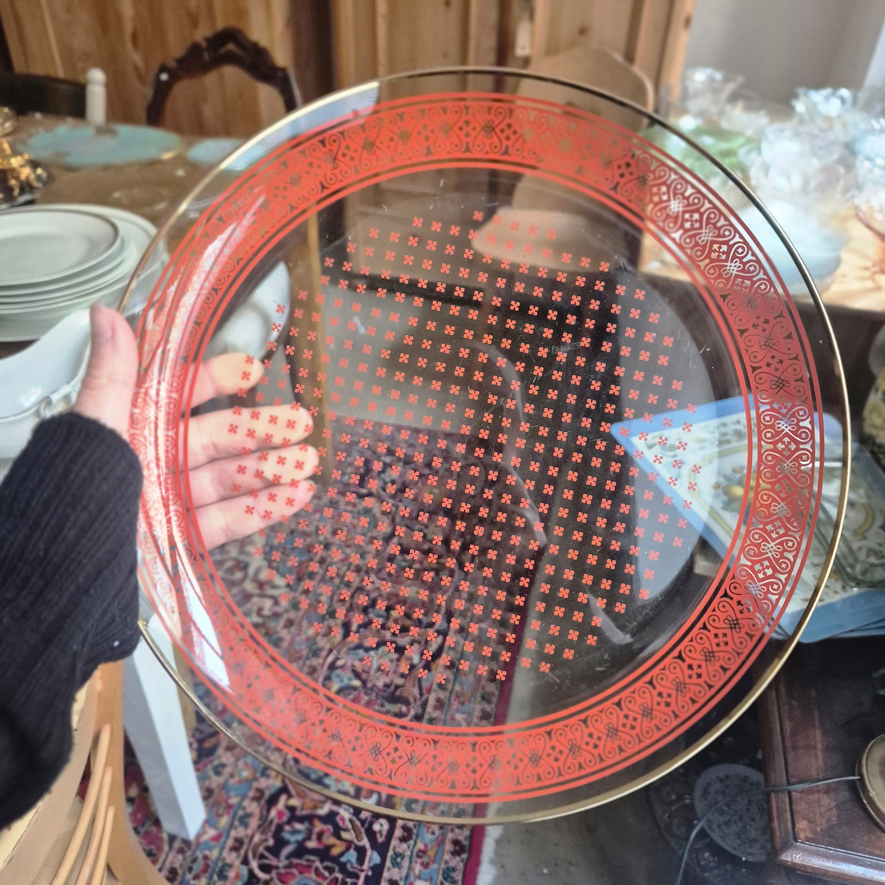 DDR Glasplatte/Teller für Gebäck rot hauchdünn