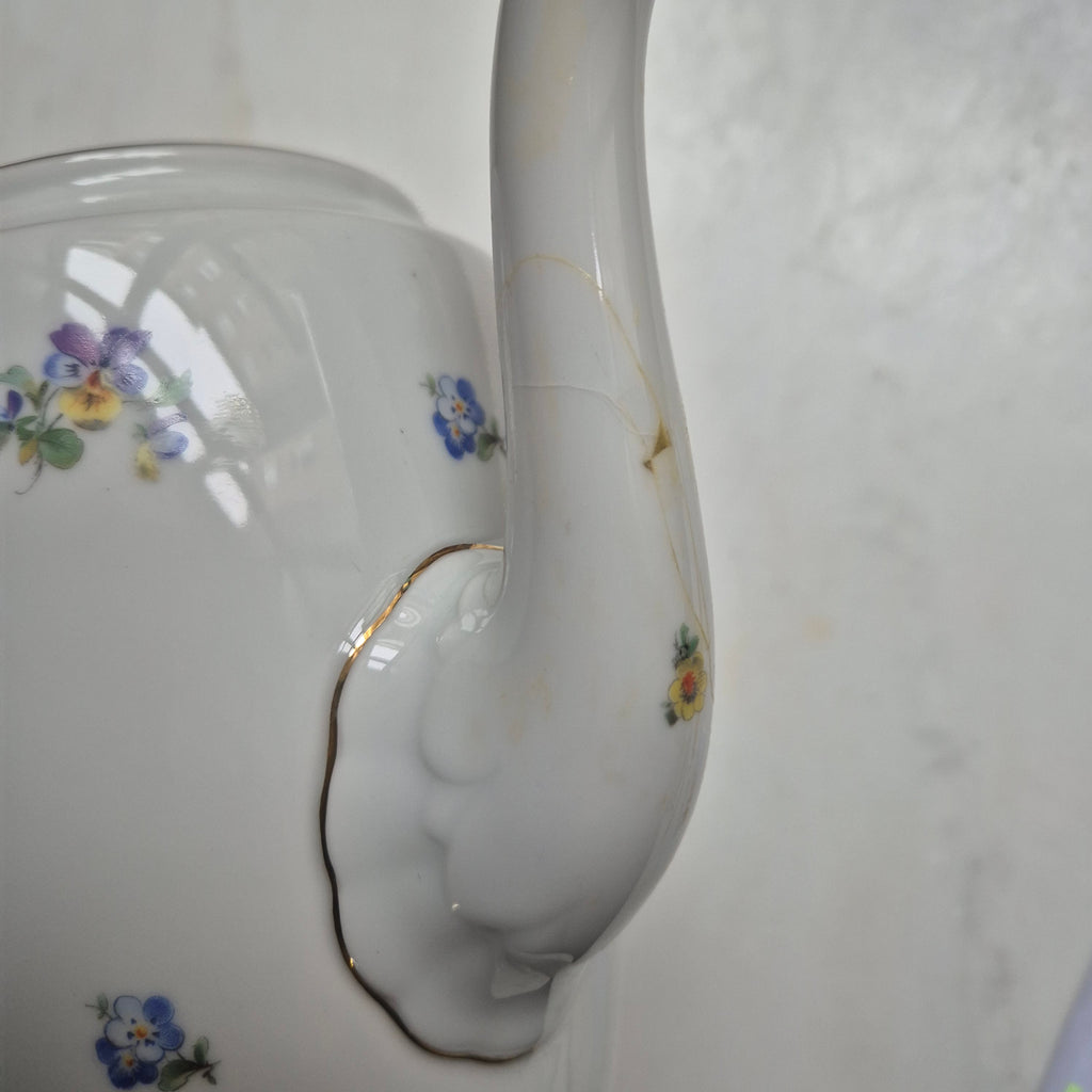Antike Rosenthal Empire Porzellan Kaffeekanne Teekanne Blumenmuster (Geklebt)