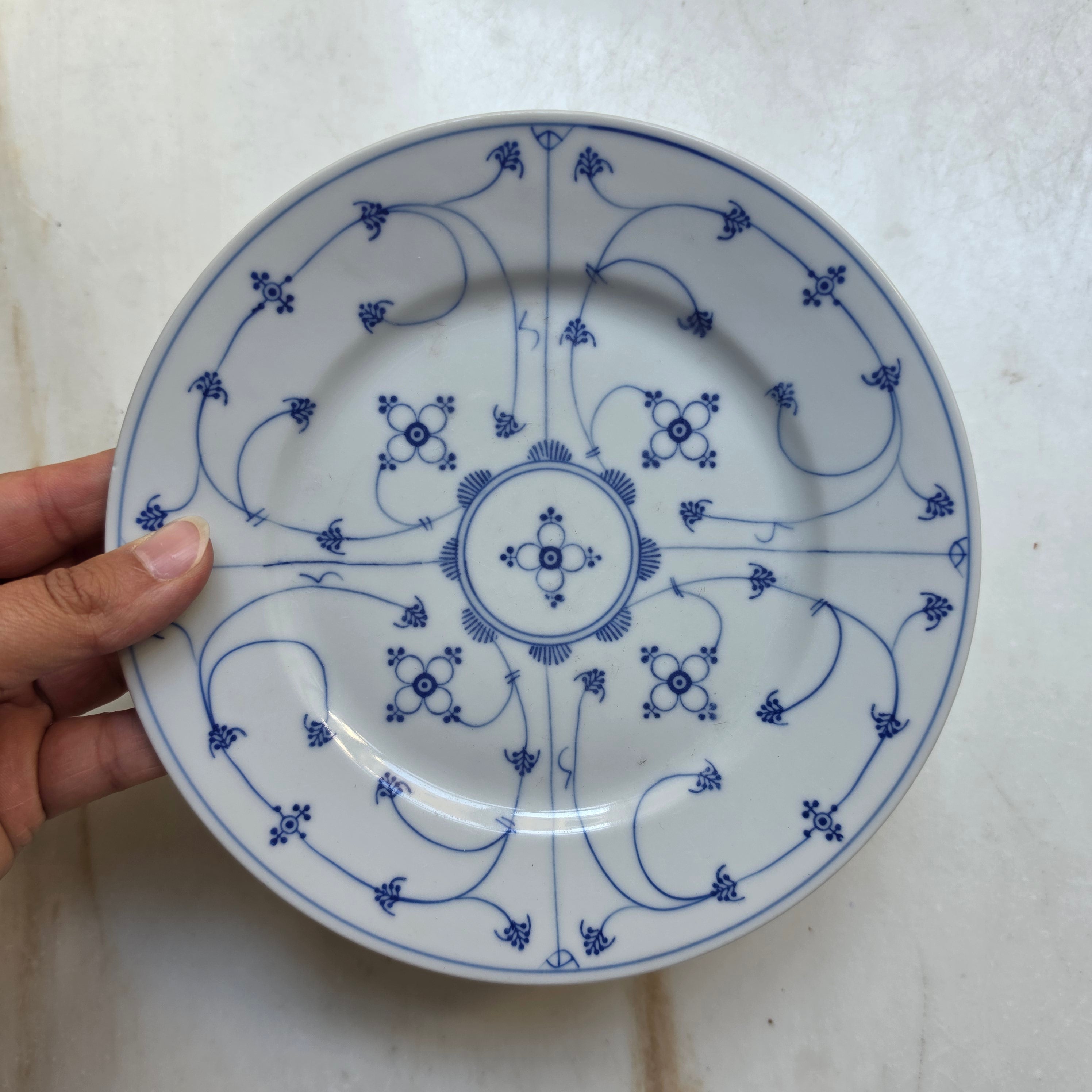 Vintage Moschendorf Bavaria Porzellan-Teller - Strohblume Blau-Weiß - Made in GDR / DDR