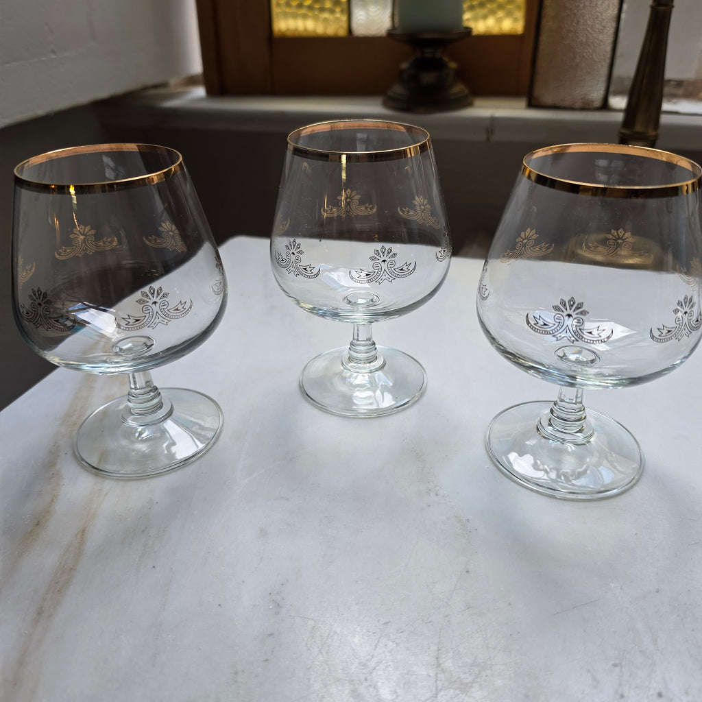 4x Vintage Cognacgläser - Schwenker Set mit Goldrand & Filigranem Ornament-Muster