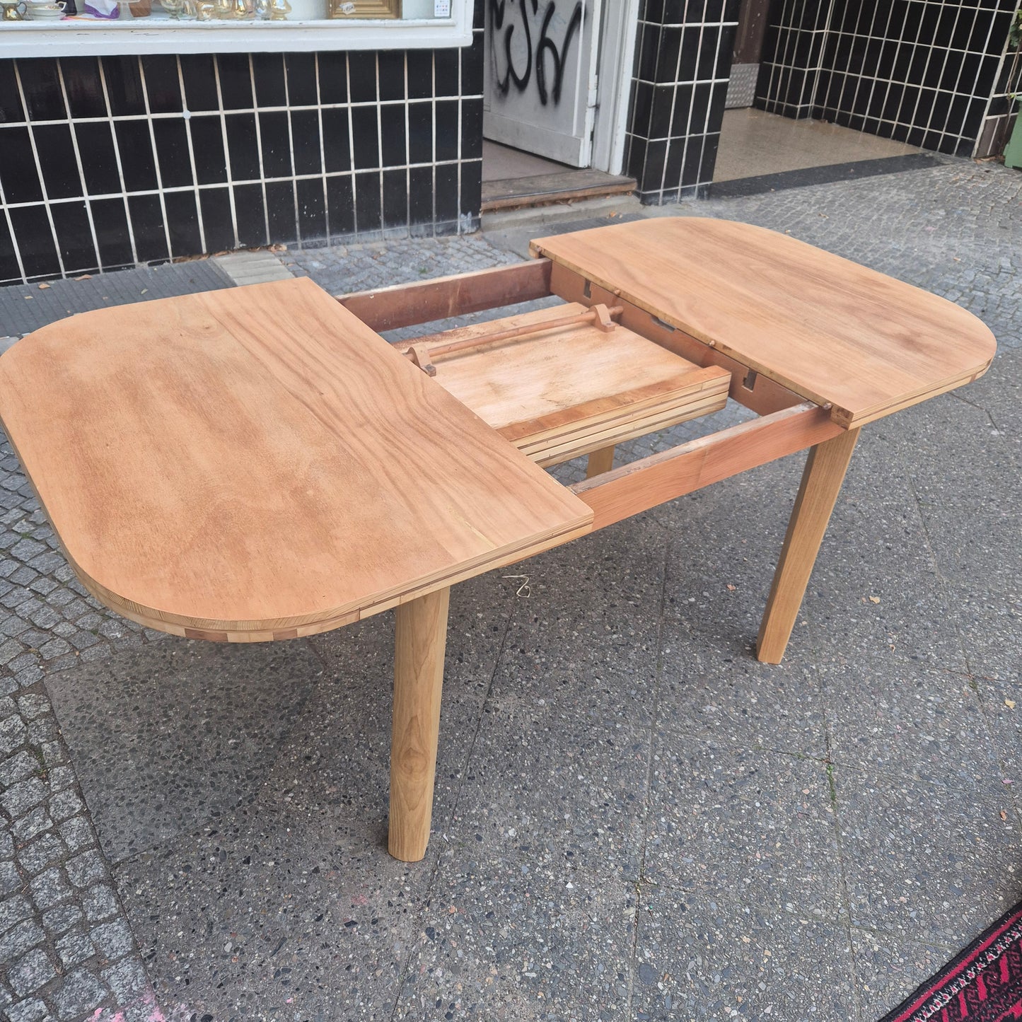 Vintage 70er Jahre Tisch Vollholz oval ausziehbar 170x90cm