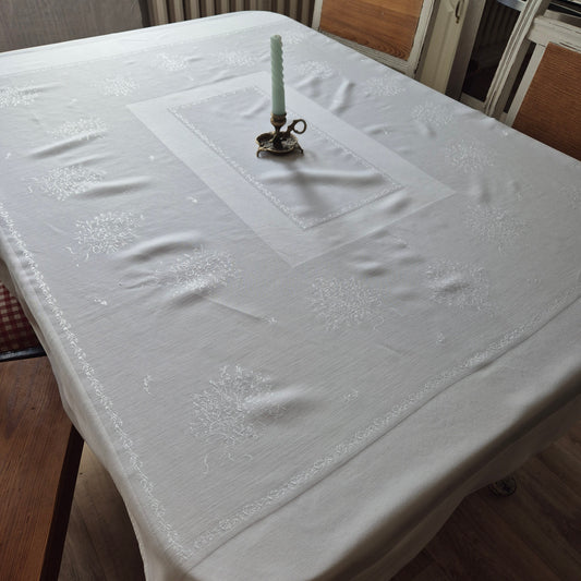 Tischdecke Damast weiß 143x120cm Tafel Königlich wunderschön! (zwei kleine Stockflecken) 🤍