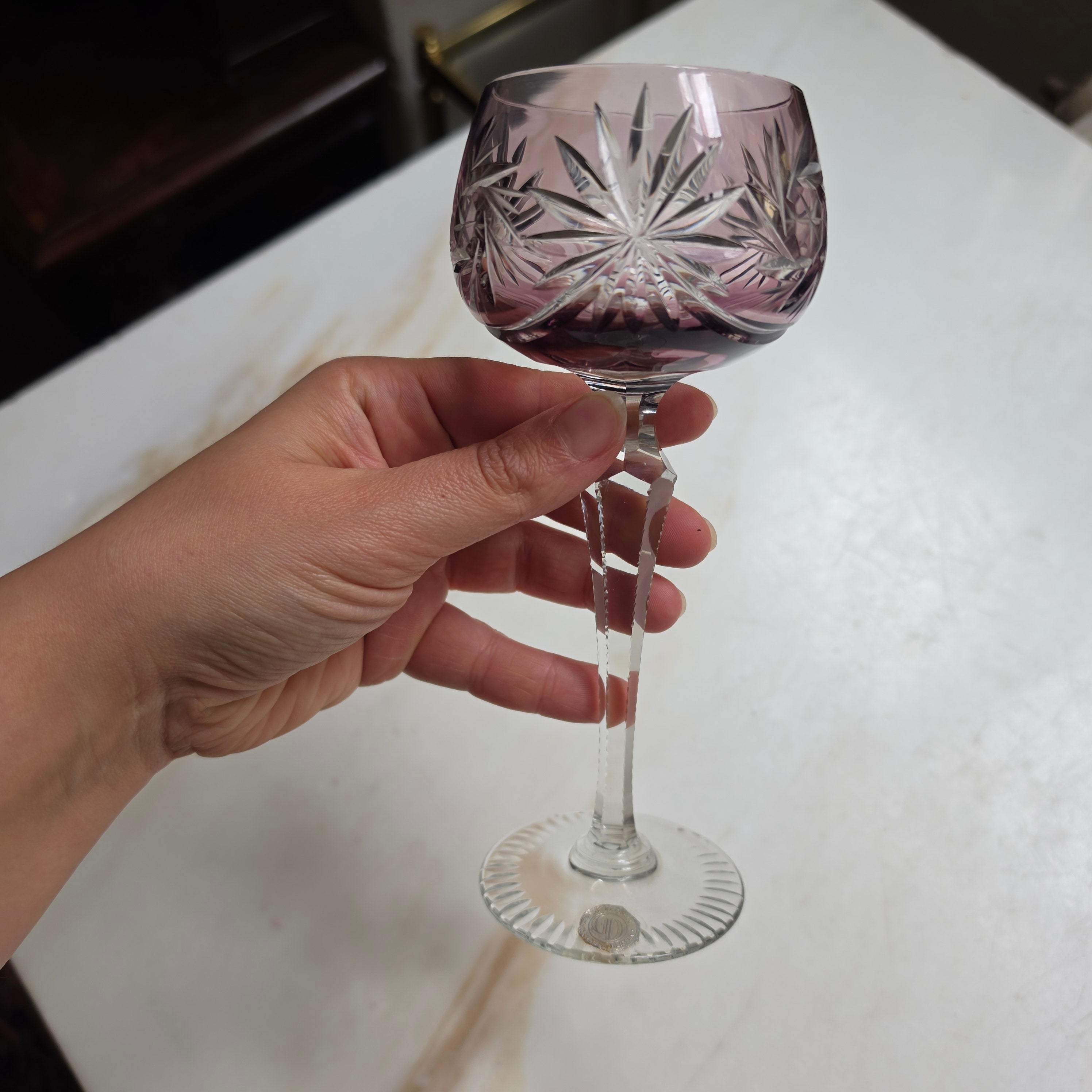 Vintage Bleikristall Römerglas - Weinglas – Amethyst - Violett mit Prunkschliff (Handgeschliffen)
