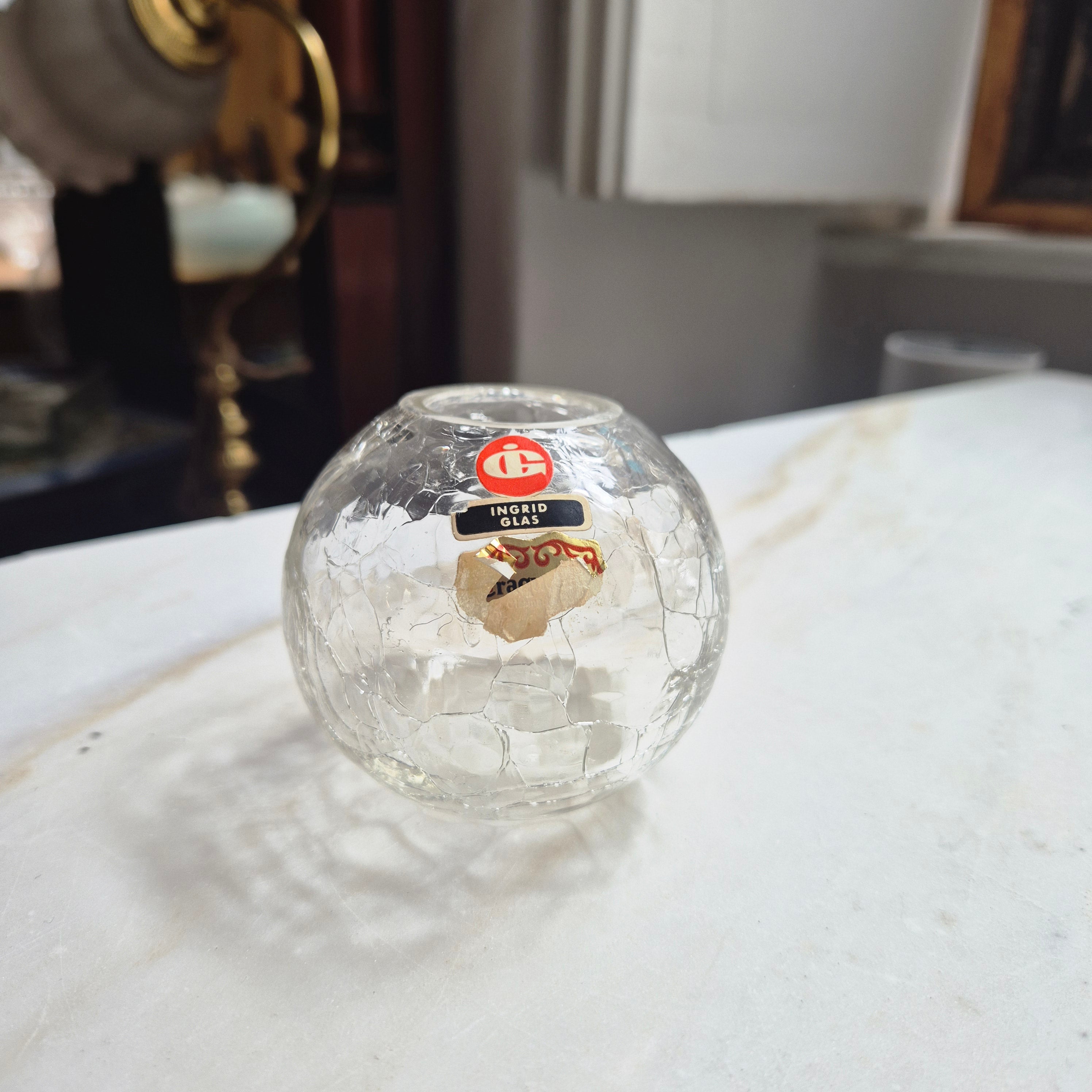 Vintage Vase rund und klein - Craquelé Glas 60er Jahre - von Ingrid Glas
