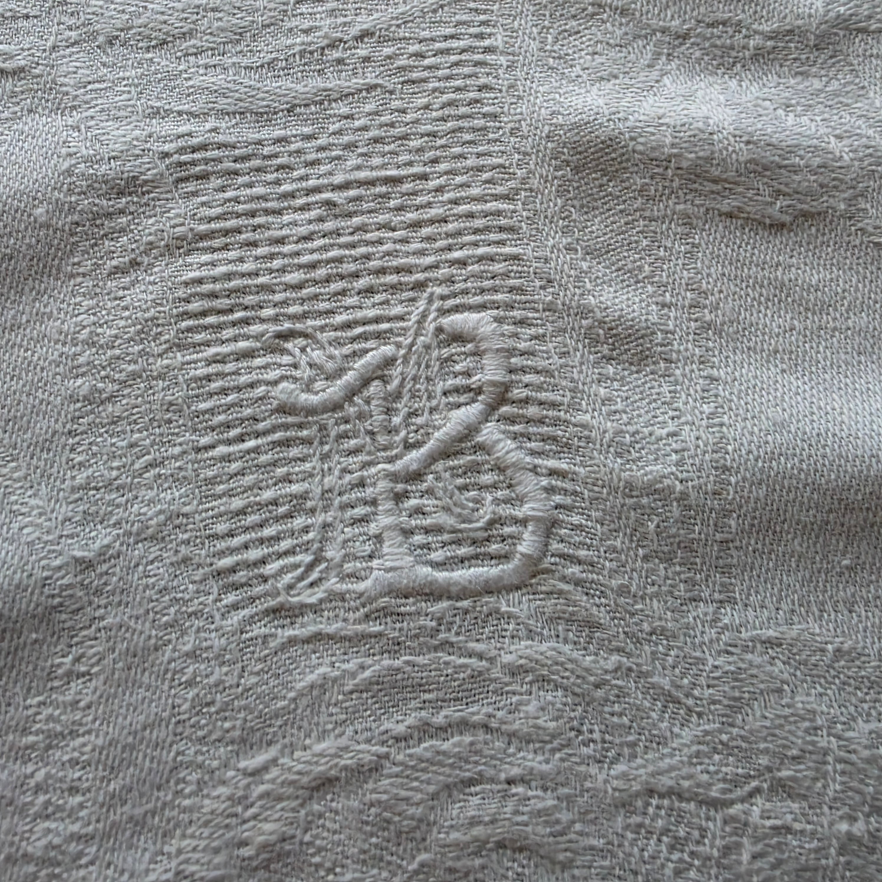 Antikes Aussteuer-Geschirrtuch - Echtes Leinen mit Monogramm M.B. - 47x100cm