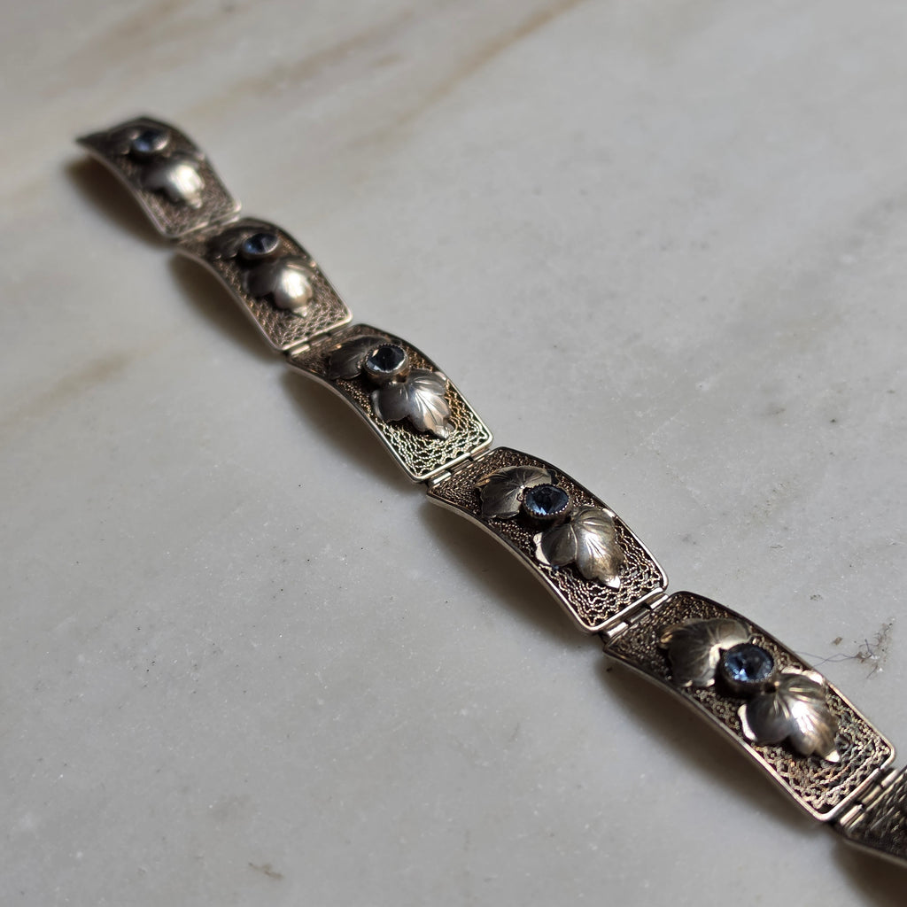 Traumhaftes antikes Art Deco Silber-Schmuckset mit Aquamarin Steinen