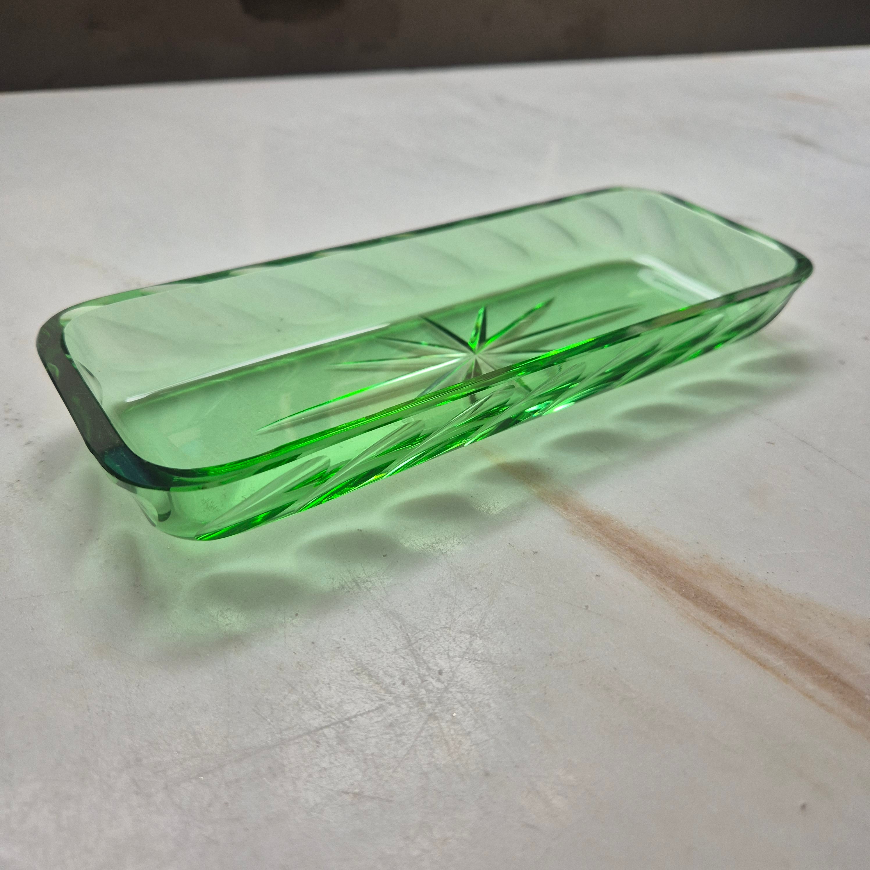 Art Deco Glasschale - Schmuckschale - Ablage - grün
