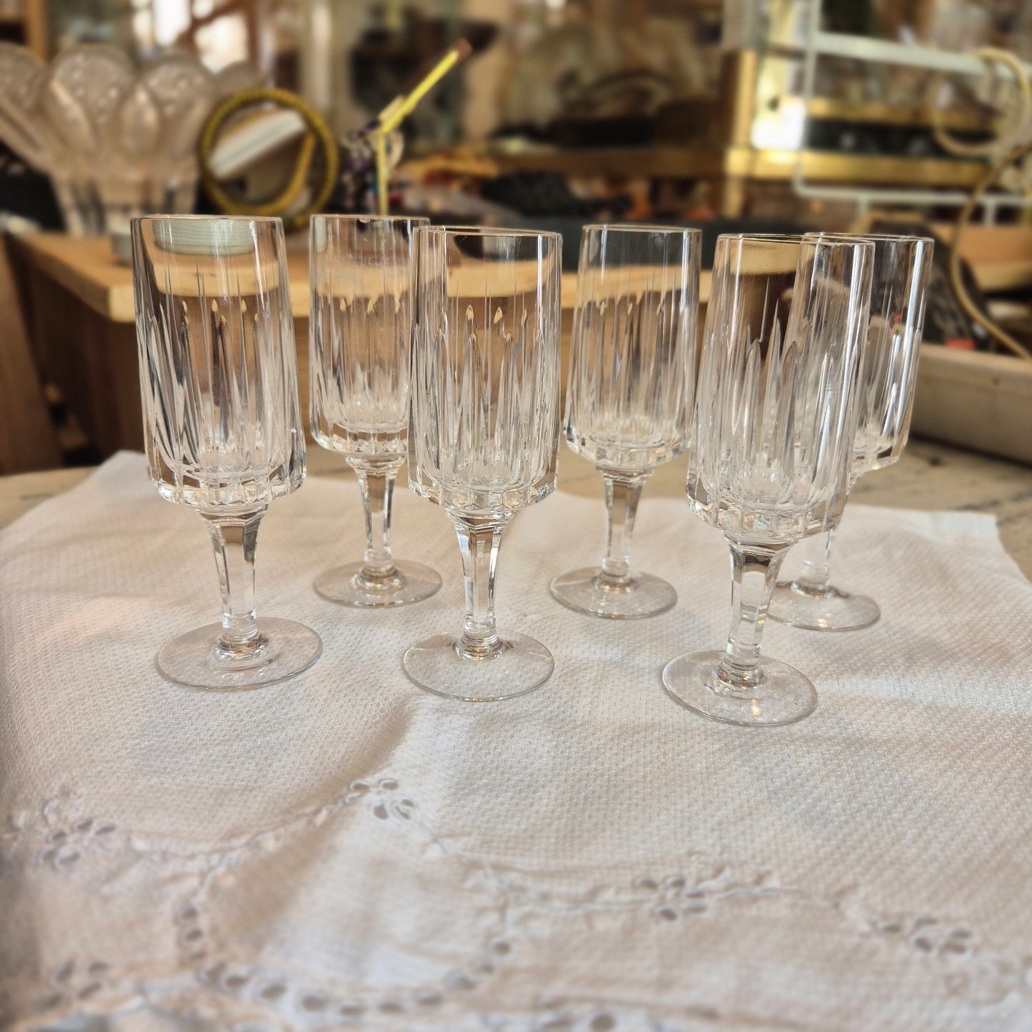 6x kleine Vintage Kristall Sektgläser Wein Gläser Mid-Century Cocktail Bar Likör schnaps
