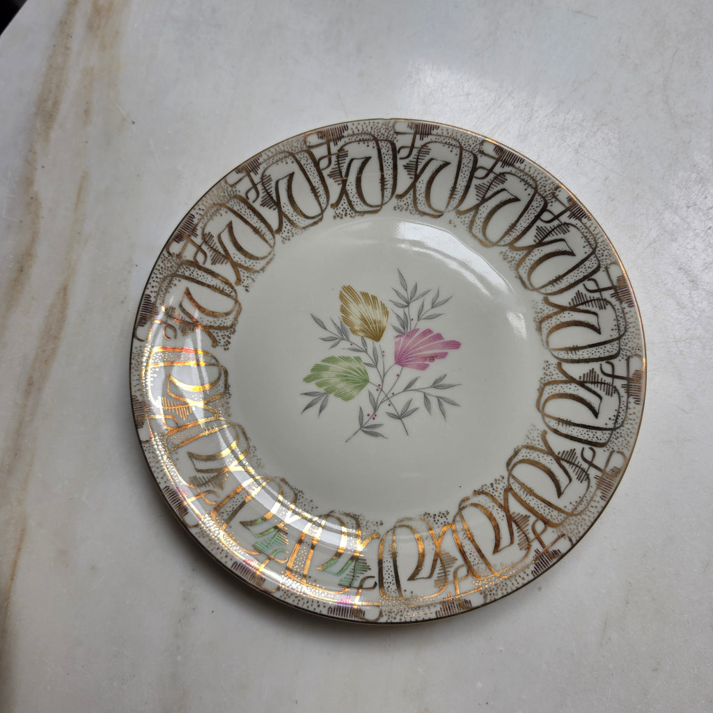 Vintage Porzellan Sammeltasse mit Unterteller & Kuchenteller (3-teilig) – Bavaria – Elegantes Golddekor & Blütendesign