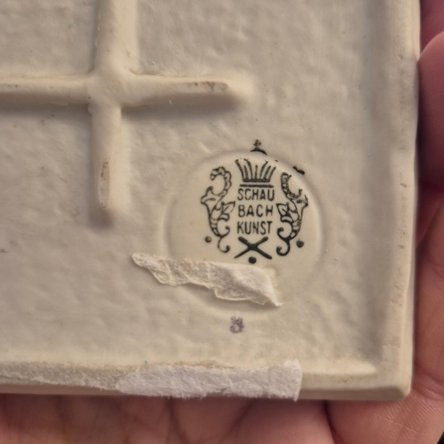 Antikes kleines Kachelbild handgemalt mit Spruch "Hab mich lieb" Mohnblume