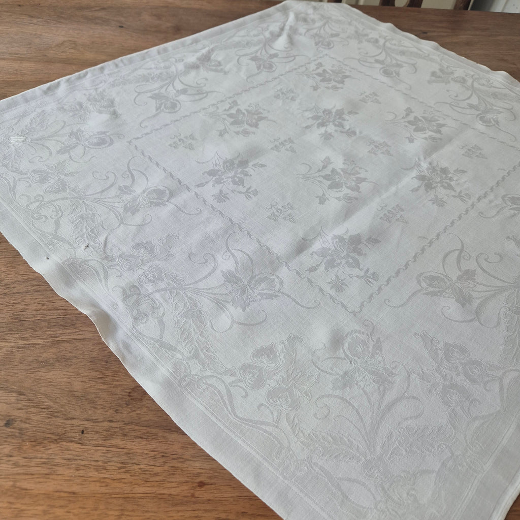 Antike Jugendstil Serviette Damast Baumwolle Monogramm M.weiß 71x68cm