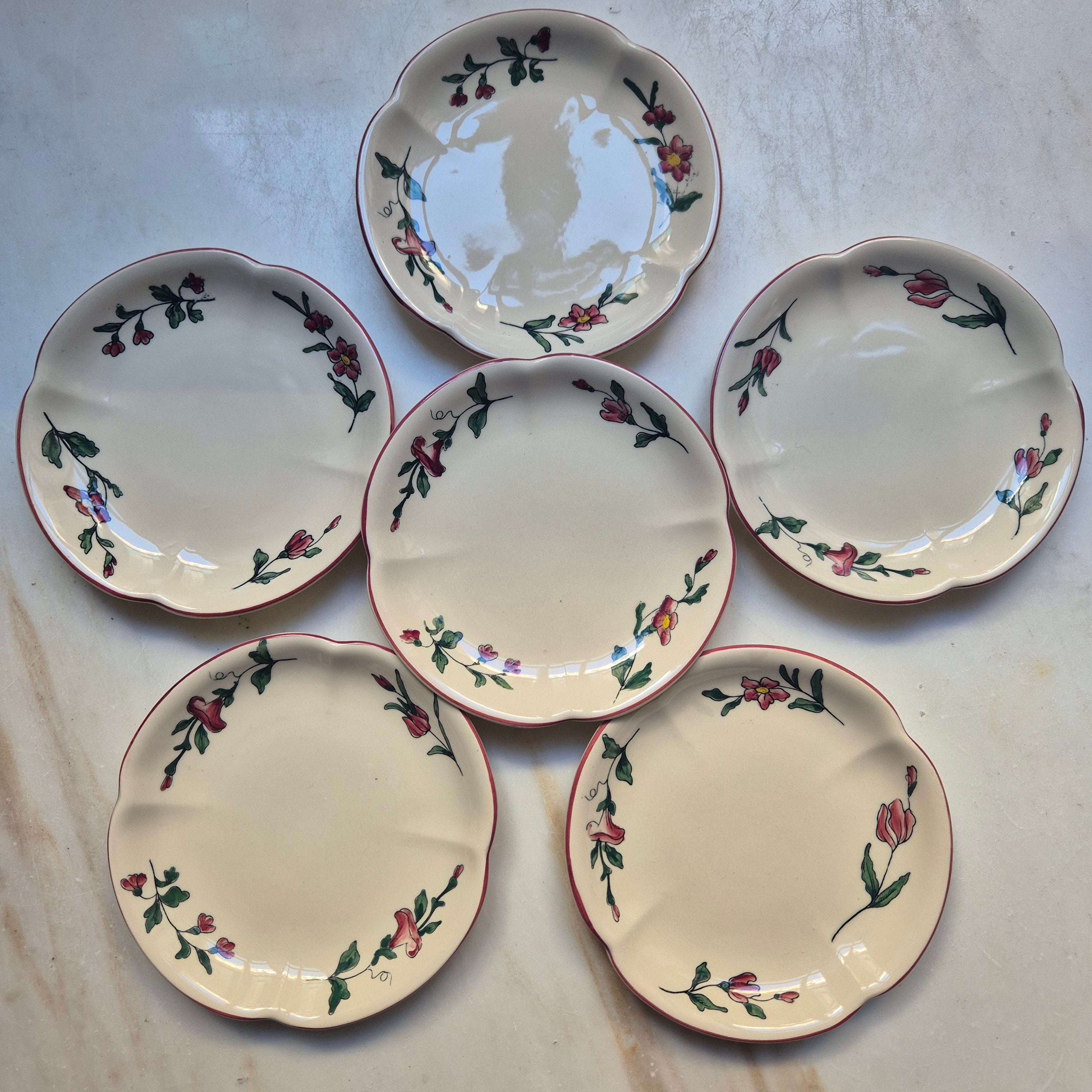 6x Vintage Zell am Harmersbach Alt Straßburg kleine Teller Keramik Blumen