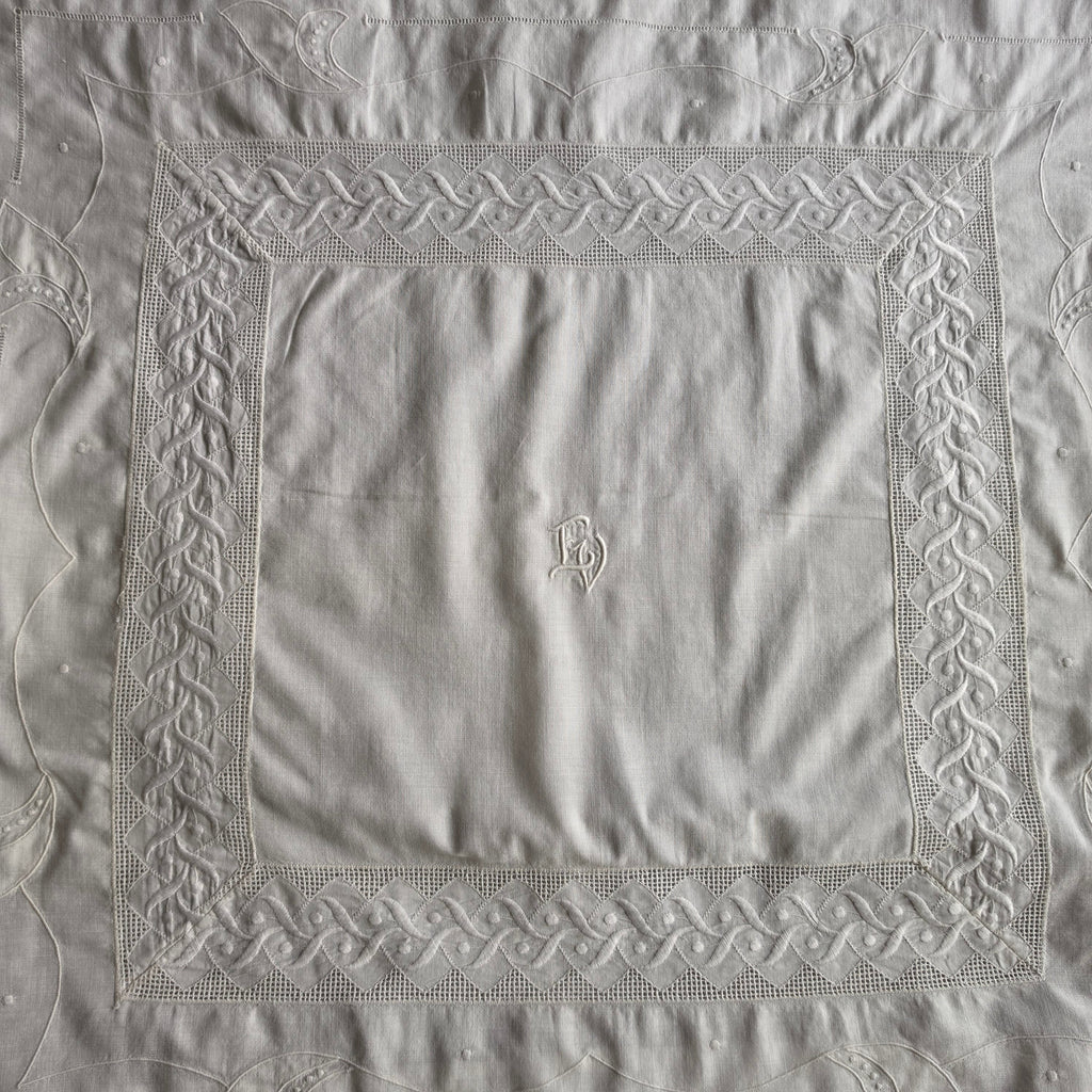 Antiker Paradekissen-Bezug - Monogramm E.V. - 70x75cm - Baumwolle - 2x Knöpfe fehlen
