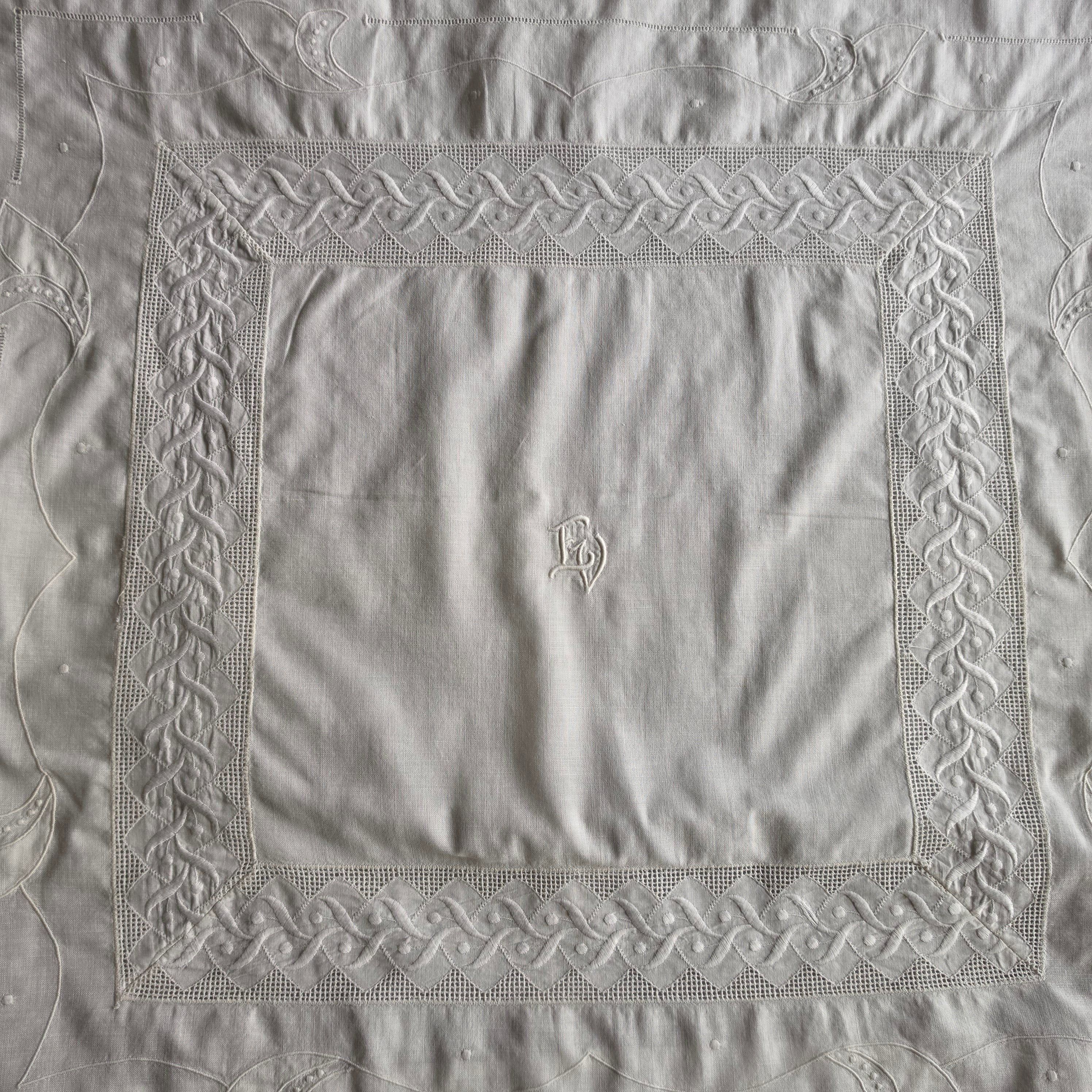 Antiker Paradekissen-Bezug - Monogramm E.V. - 70x75cm - Baumwolle - 2x Knöpfe fehlen